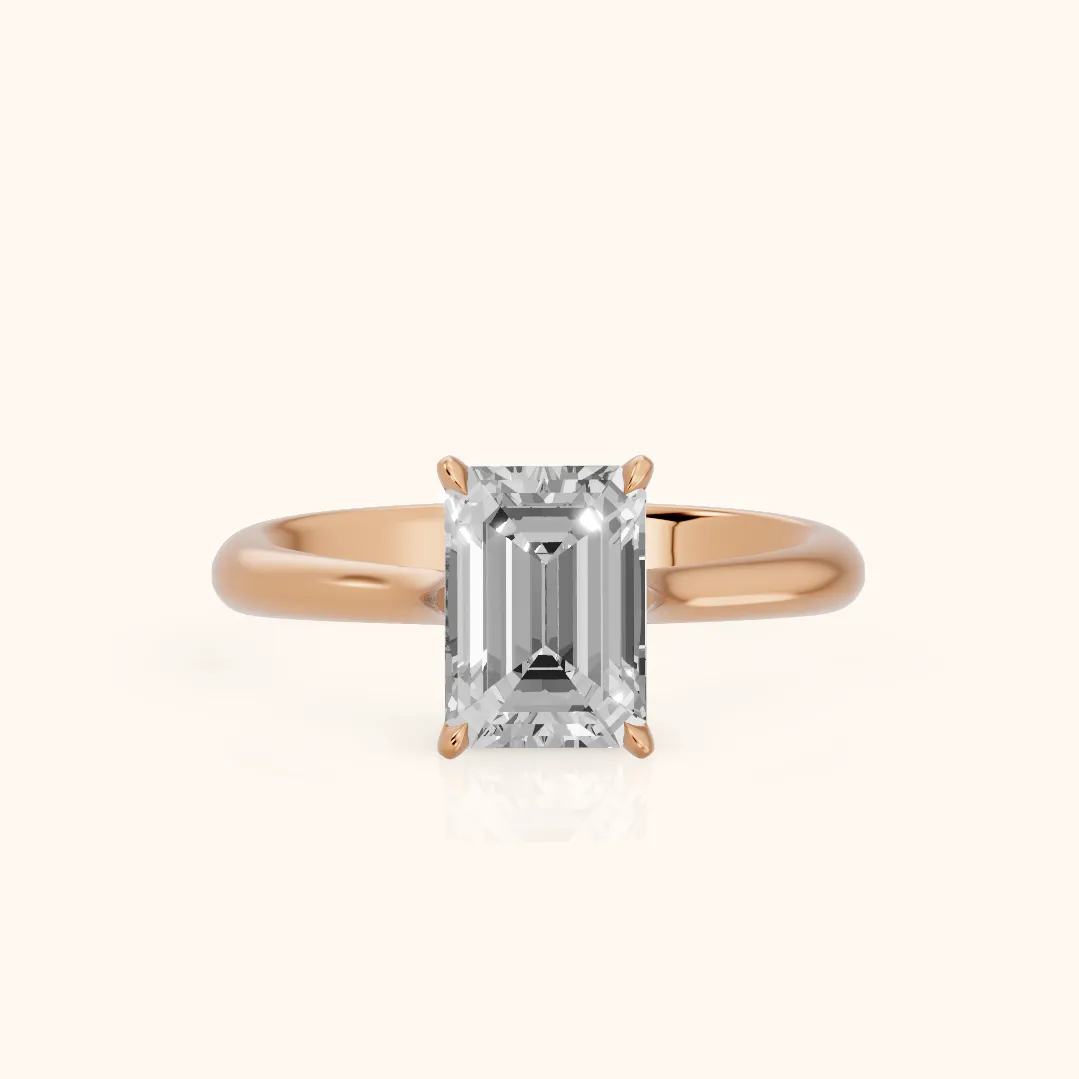 Evie Solitaire Six-Prong Emerald Diamond Engagement Ring in Rose Gold — view 2