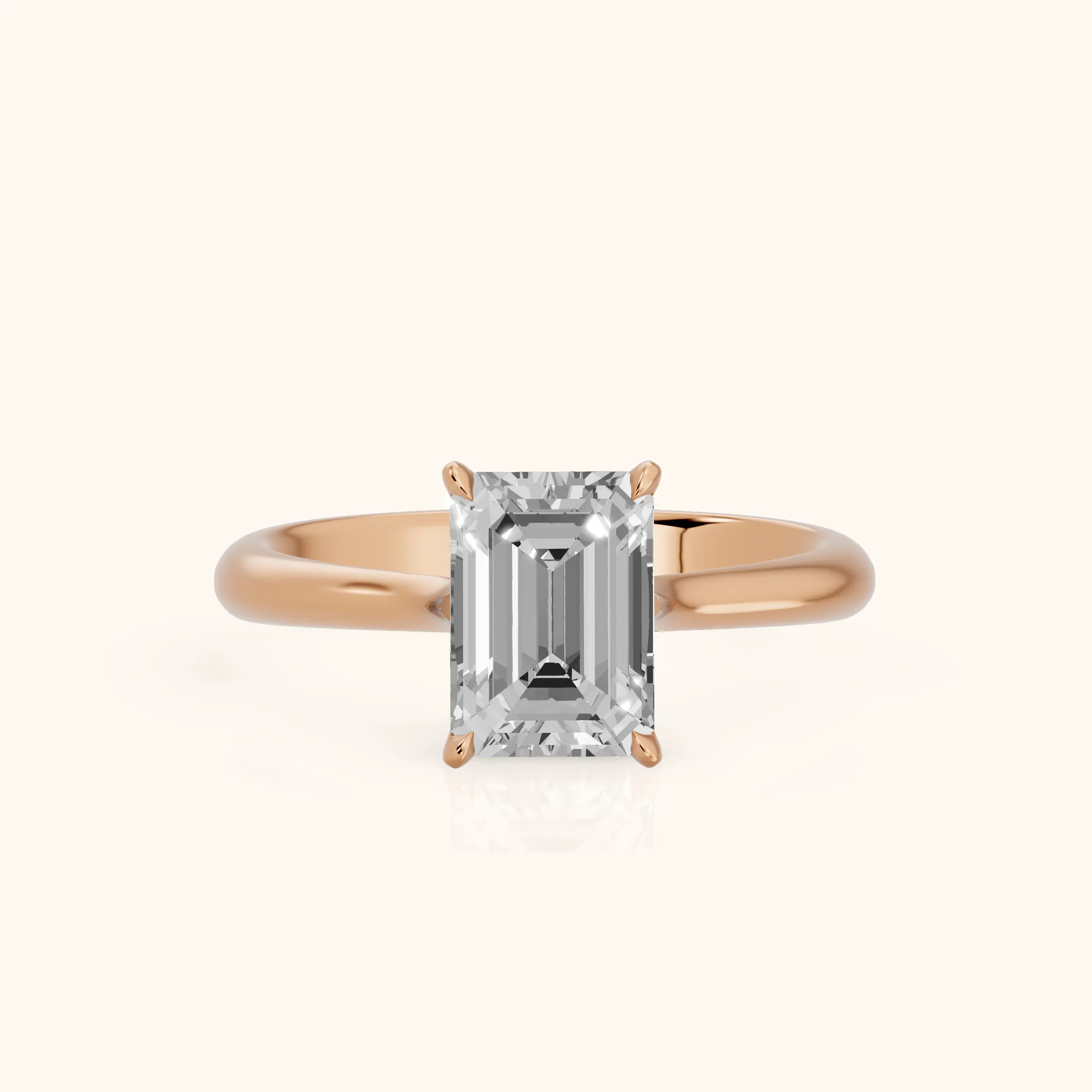 Evie Solitaire Six-Prong Emerald Diamond Engagement Ring in Rose Gold — view 1