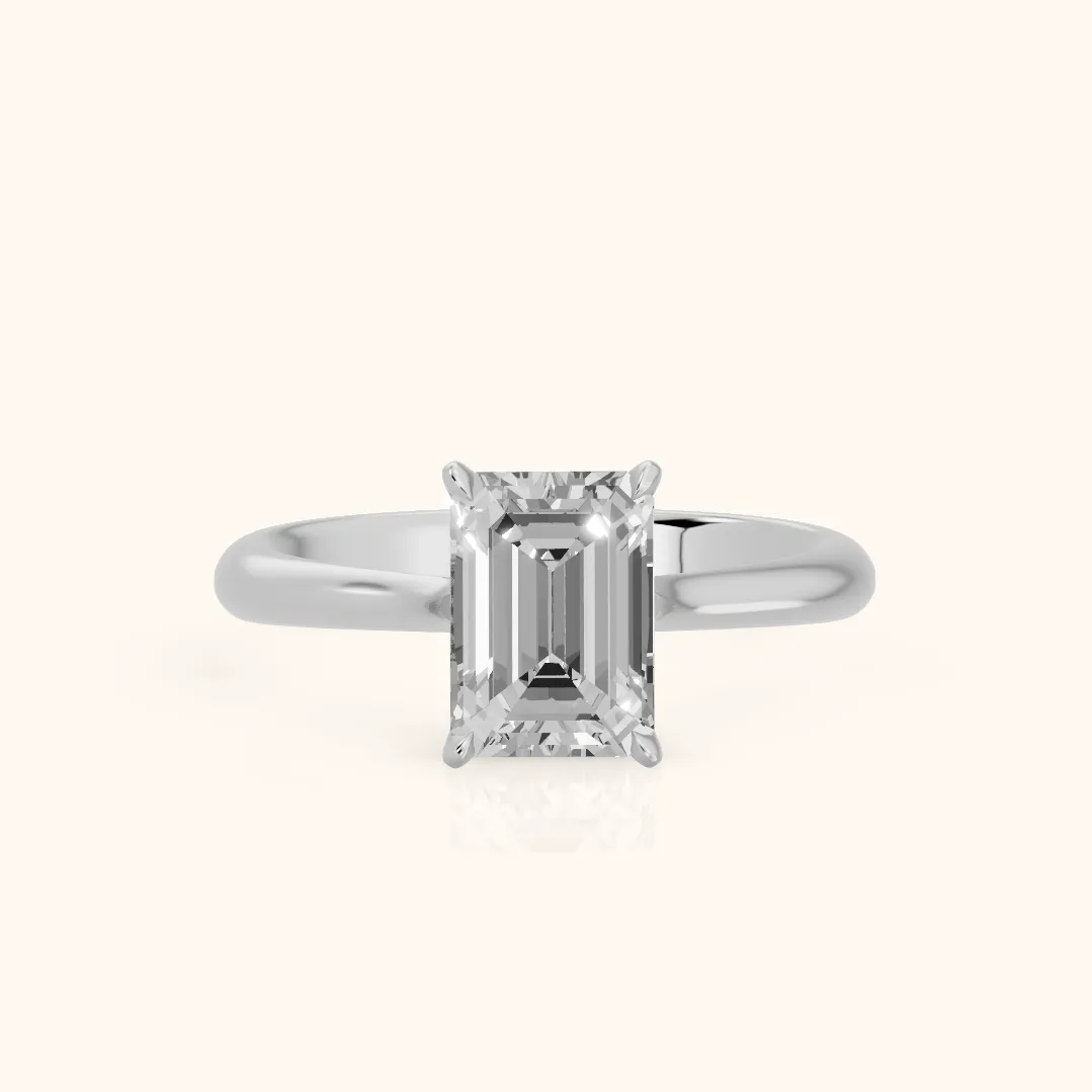 Evie Solitaire Six-Prong Emerald Diamond Engagement Ring in Platinum — view 2