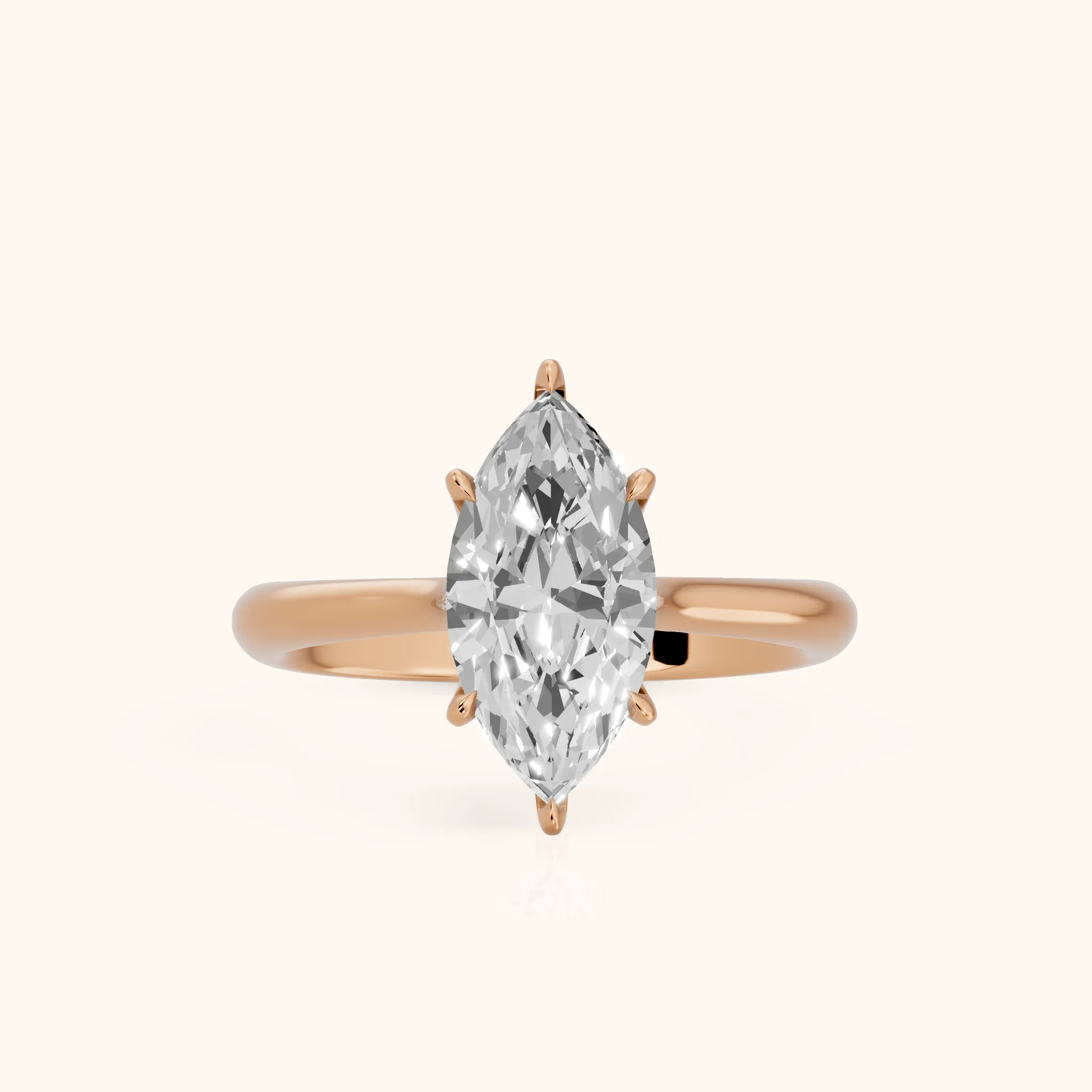 Evie Solitaire Six-Prong Marquise Diamond Engagement Ring in Rose Gold — view 1