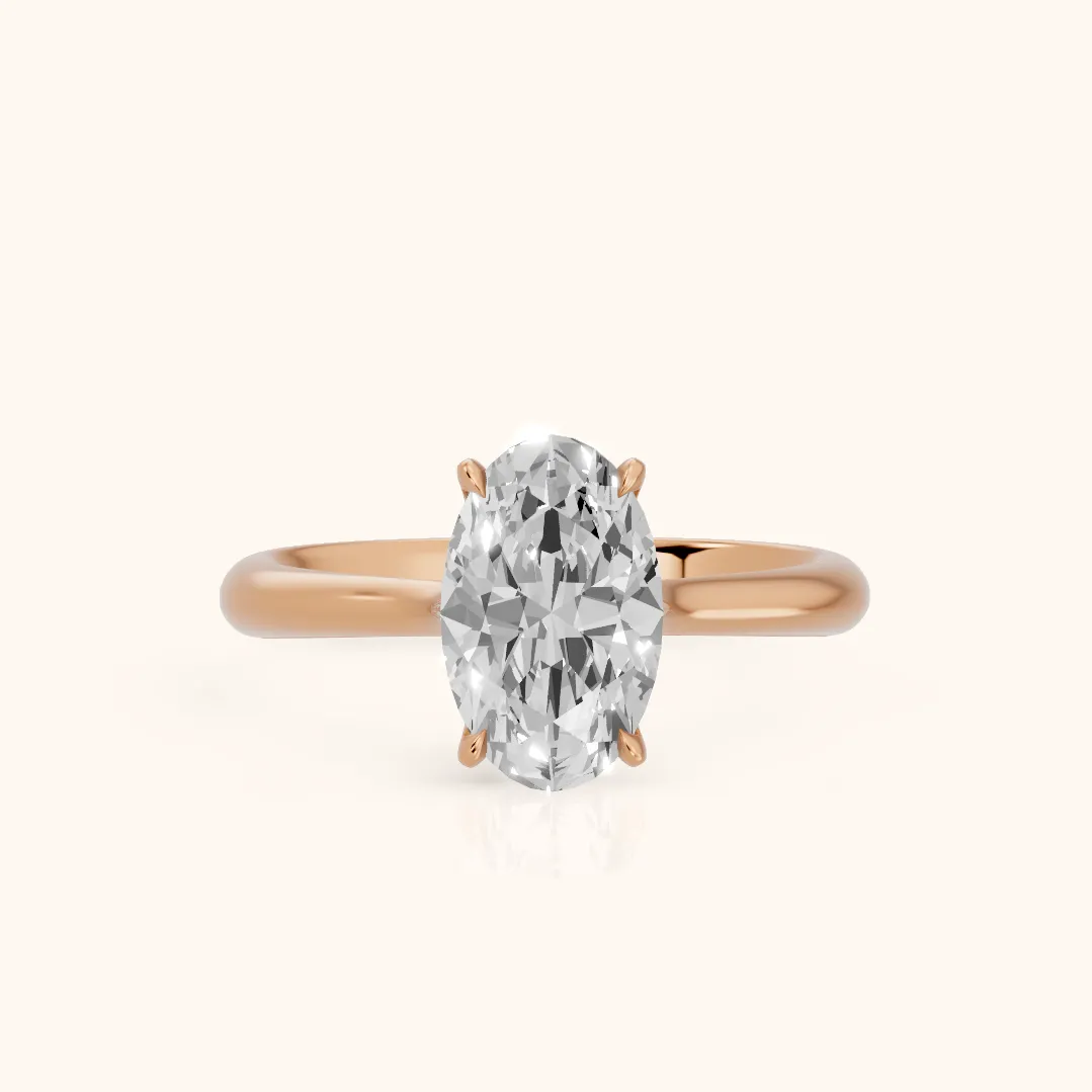 Evie Solitaire Six-Prong Oval Diamond Engagement Ring in Rose Gold — view 2