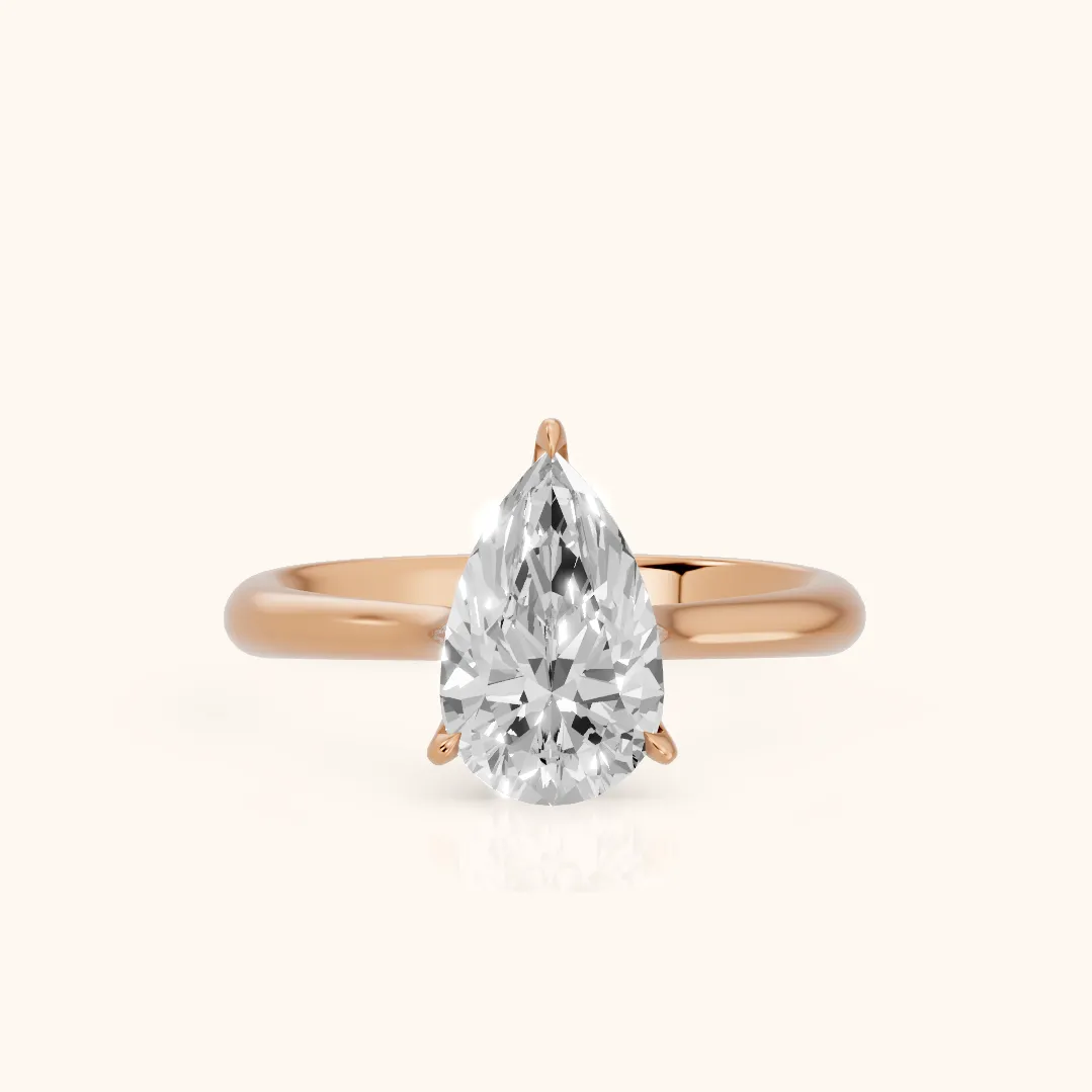 Evie Solitaire Six-Prong Pear Diamond Engagement Ring in Rose Gold — view 2