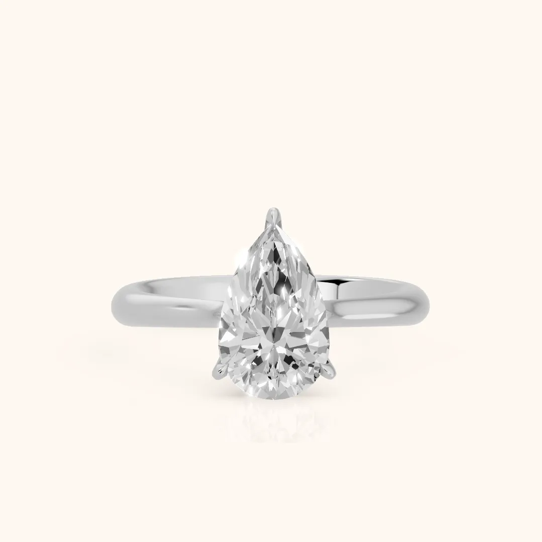 Evie Solitaire Six-Prong Pear Diamond Engagement Ring in Silver — view 2