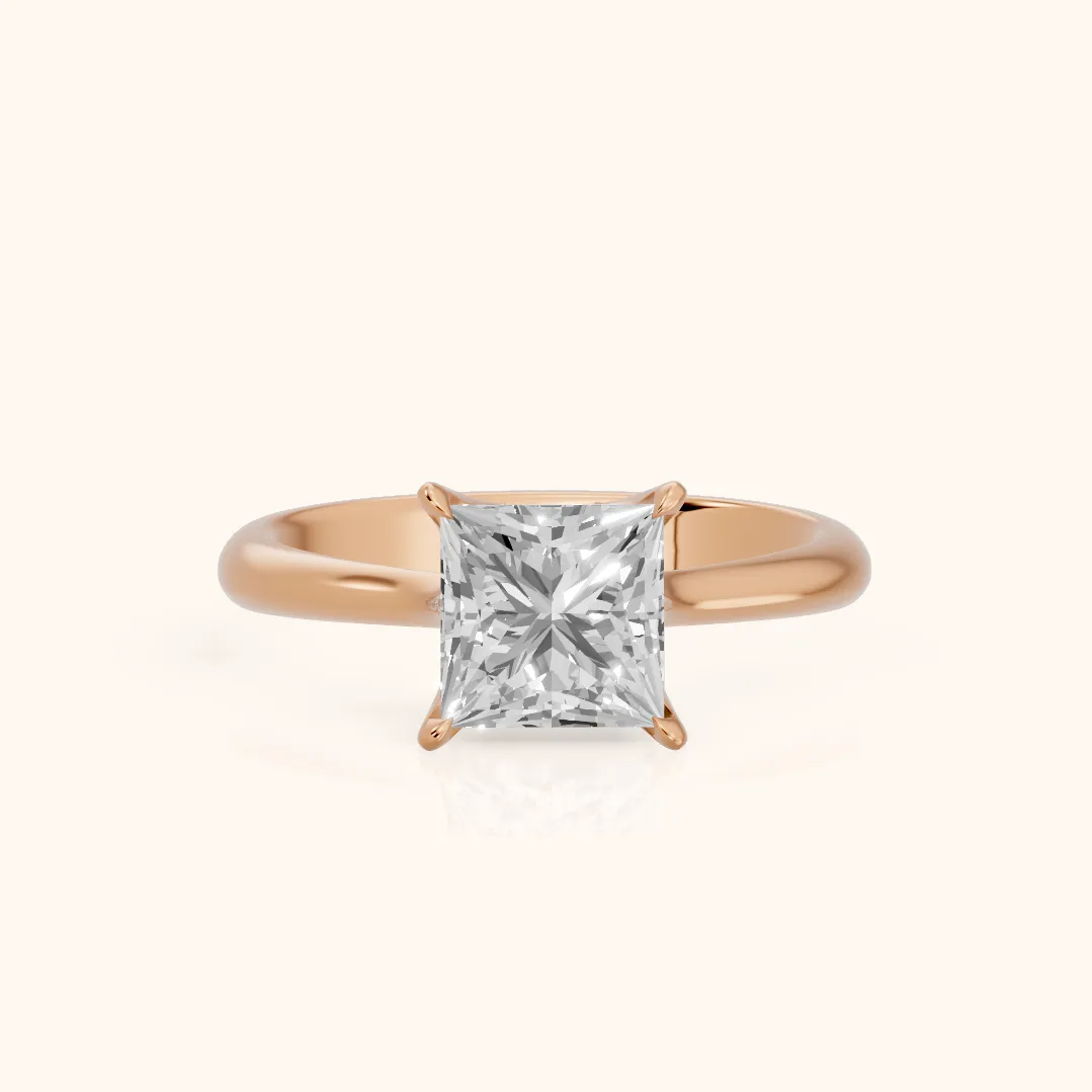 Evie Solitaire Six-Prong Princess Diamond Engagement Ring in Rose Gold — view 2