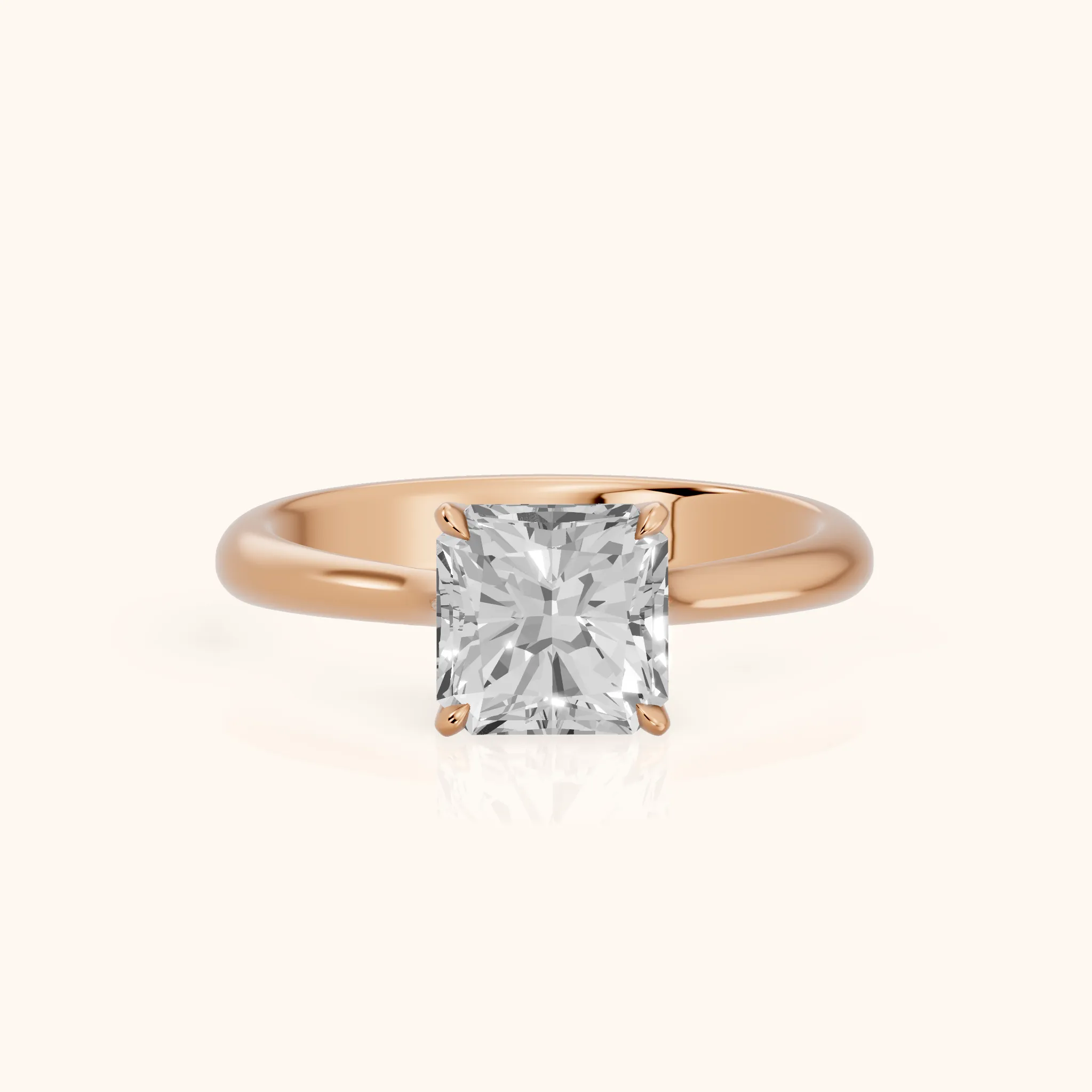 Evie Solitaire Six-Prong Radiant Diamond Engagement Ring in Rose Gold — view 1