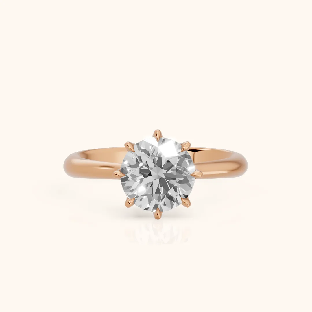 Evie Solitaire Six-Prong Round Diamond Engagement Ring in Rose Gold — view 2