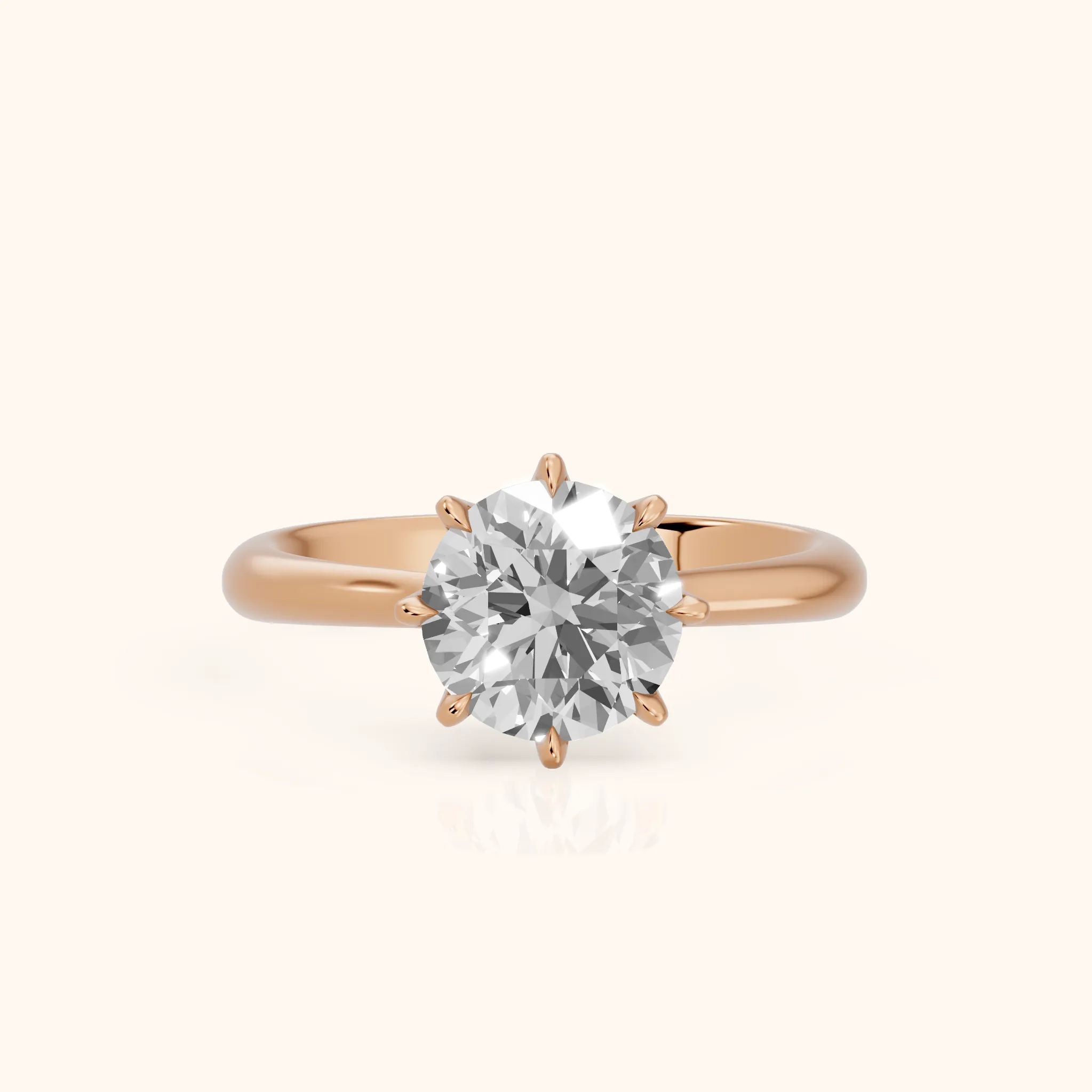 Evie Solitaire Six-Prong Round Diamond Engagement Ring in Rose Gold — view 1