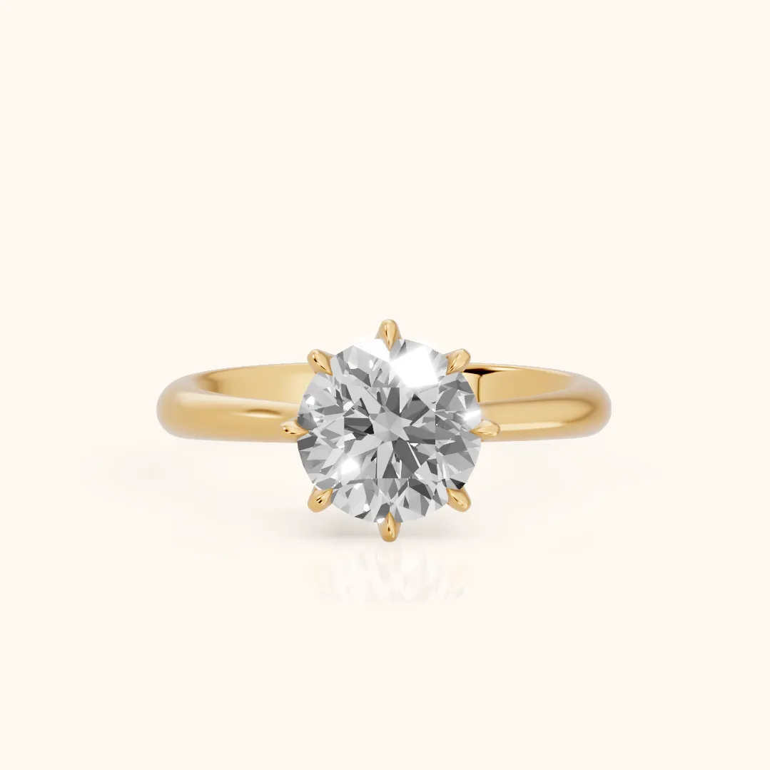 Evie Solitaire Six-Prong Round Diamond Engagement Ring in Yellow Gold — view 2