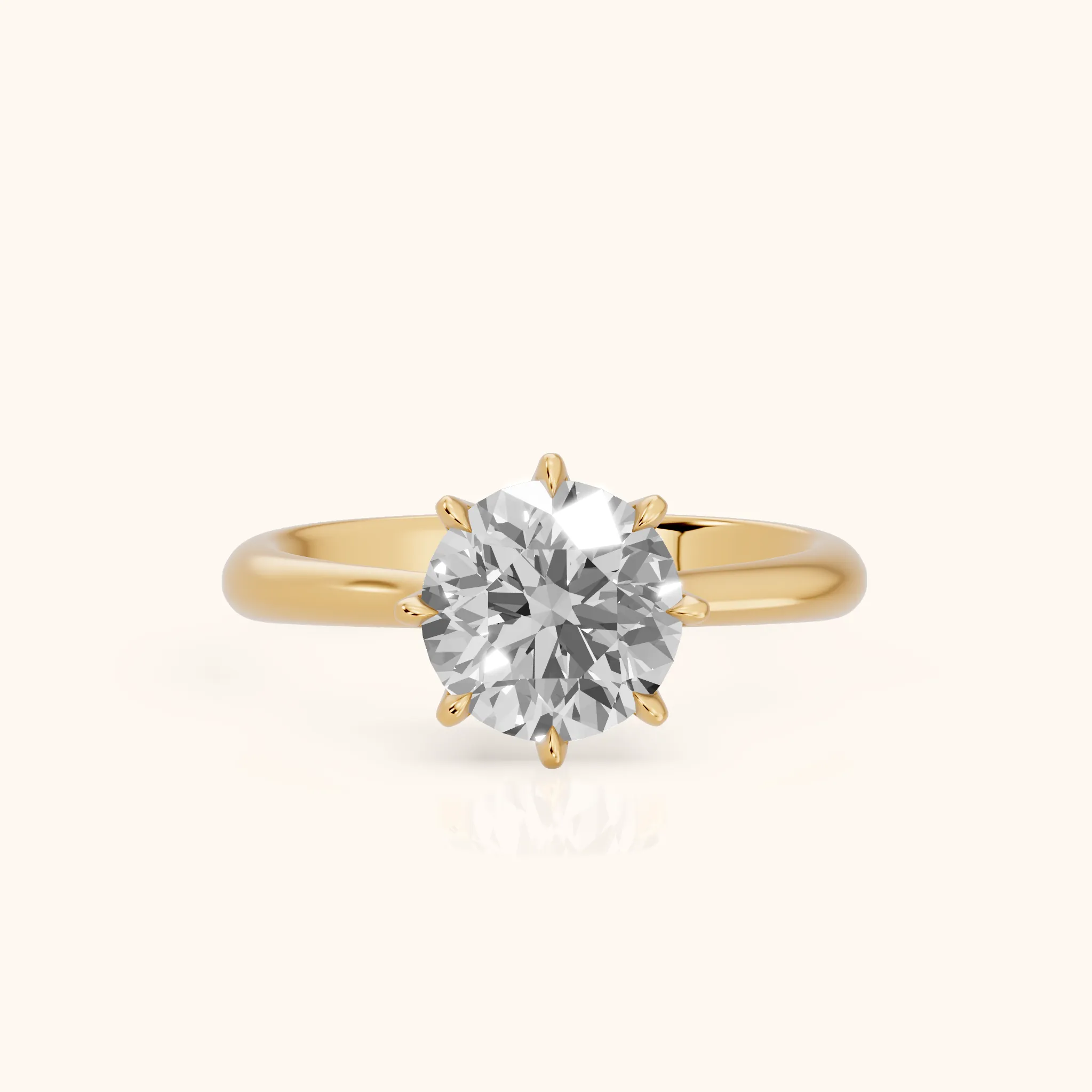 Evie Solitaire Six-Prong Round Diamond Engagement Ring in Yellow Gold — view 1