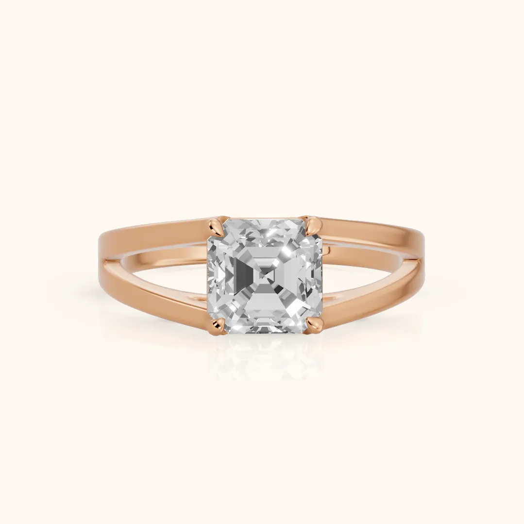 Giselle Solitaire Split Shank Asscher Diamond Engagement Ring in Rose Gold — view 2
