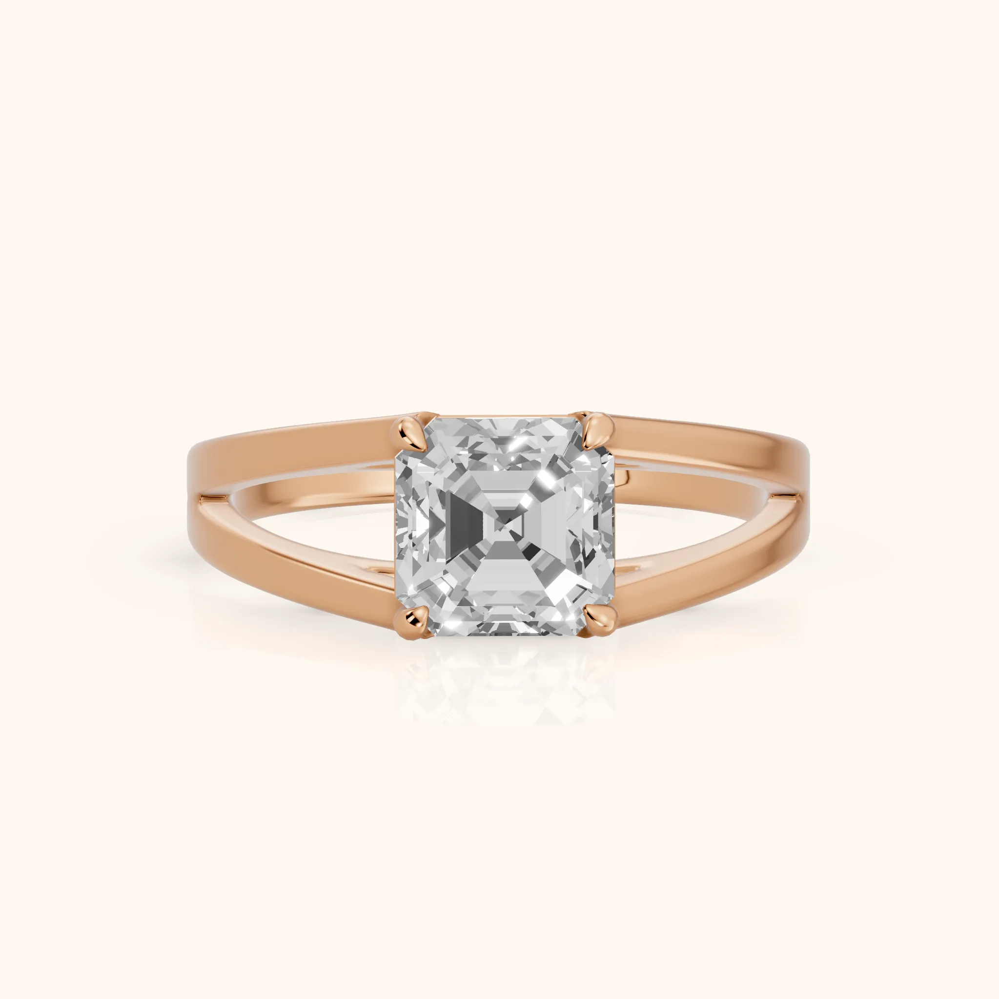 Giselle Solitaire Split Shank Asscher Diamond Engagement Ring in Rose Gold — view 1