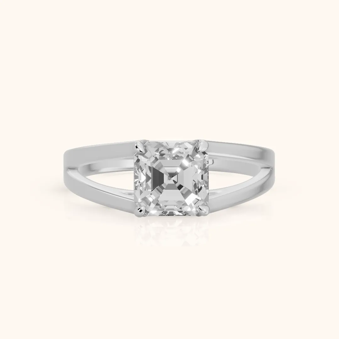 Giselle Solitaire Split Shank Asscher Diamond Engagement Ring in Silver — view 2