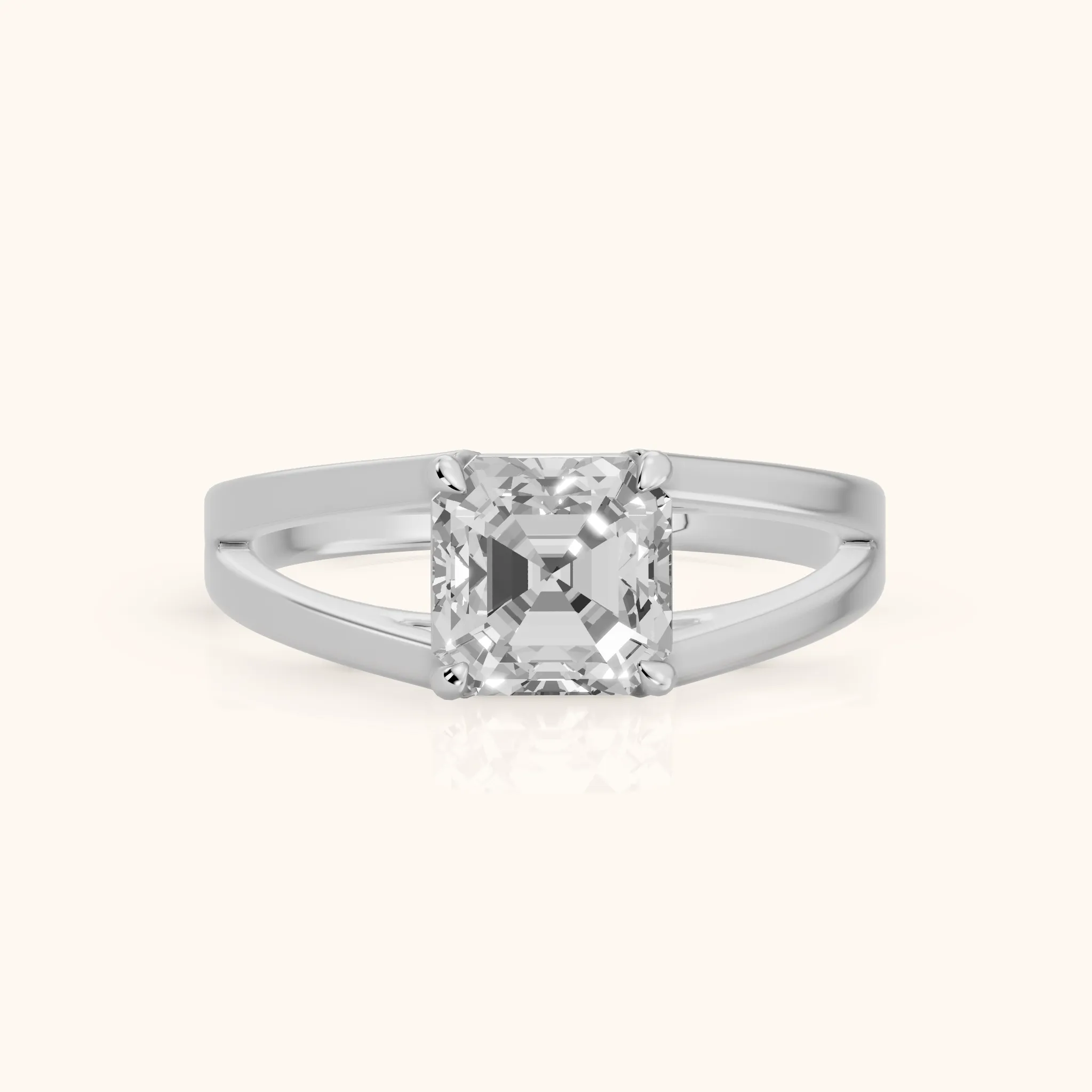 Giselle Solitaire Split Shank Asscher Diamond Engagement Ring in Silver — view 1