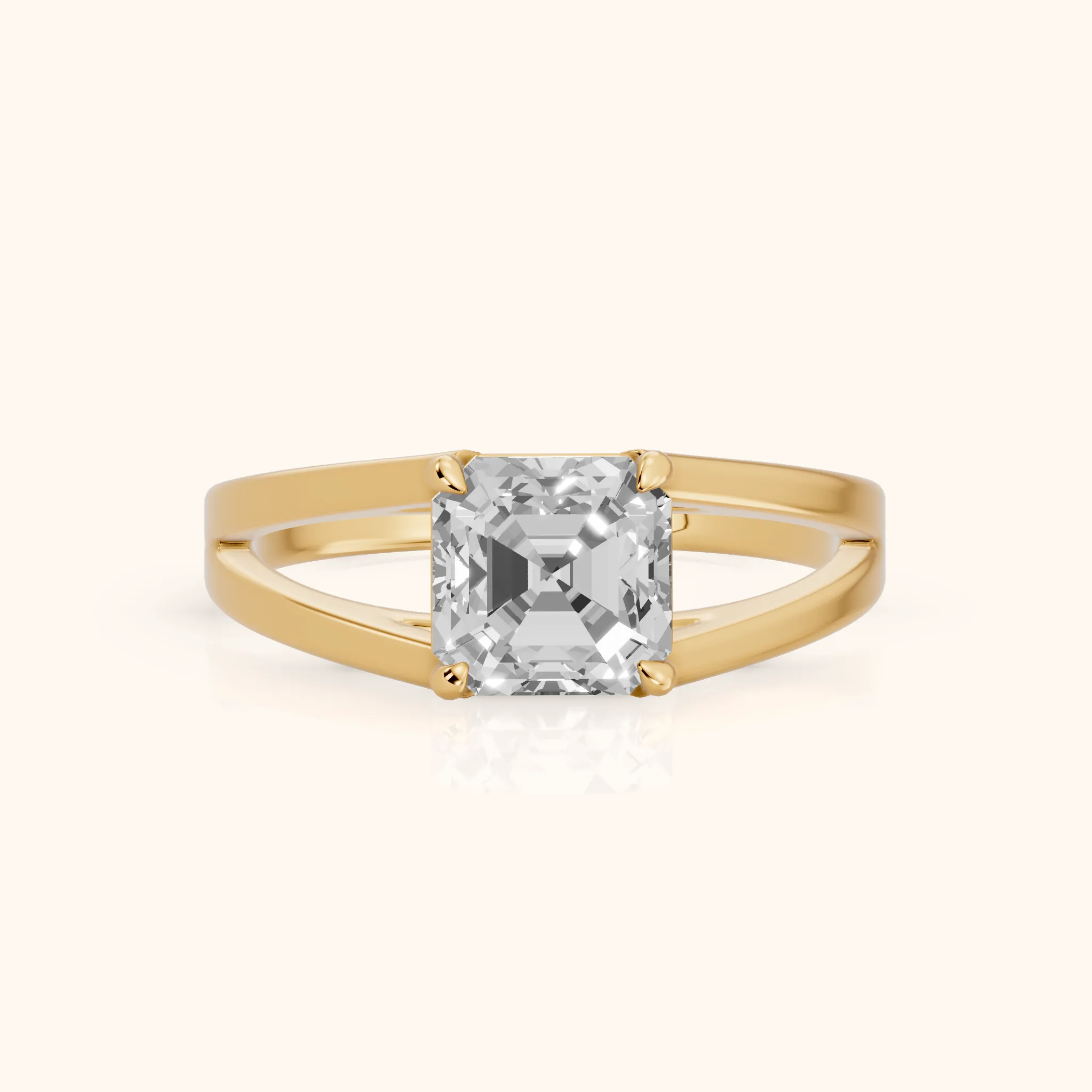 Giselle Solitaire Split Shank Asscher Diamond Engagement Ring in Yellow Gold — view 1