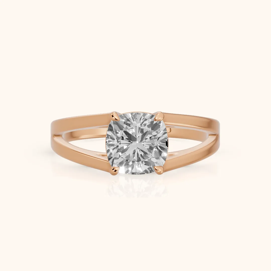 Giselle Solitaire Split Shank Cushion Diamond Engagement Ring in Rose Gold — view 2
