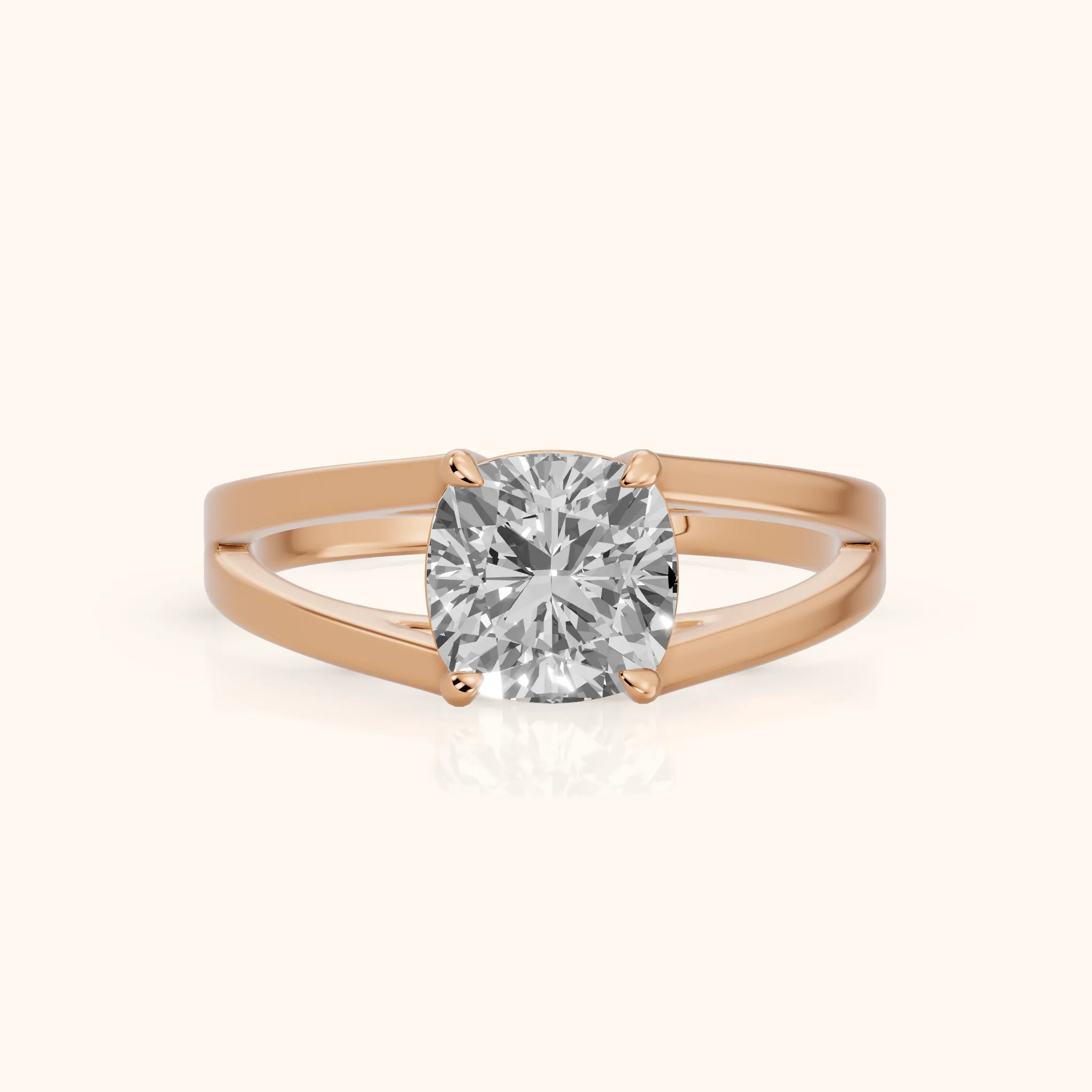 Giselle Solitaire Split Shank Cushion Diamond Engagement Ring in Rose Gold — view 1