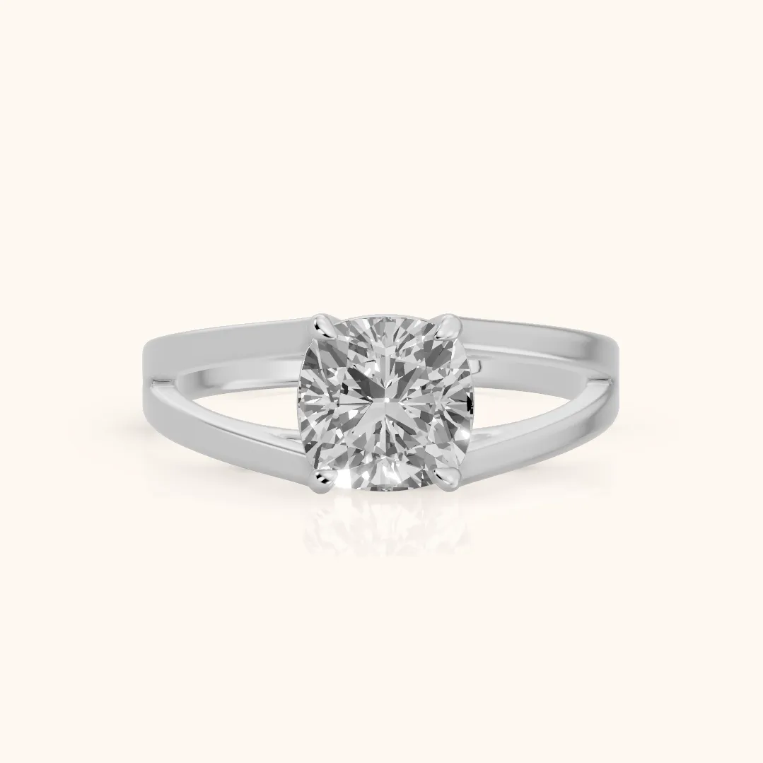 Giselle Solitaire Split Shank Cushion Diamond Engagement Ring in Silver — view 2