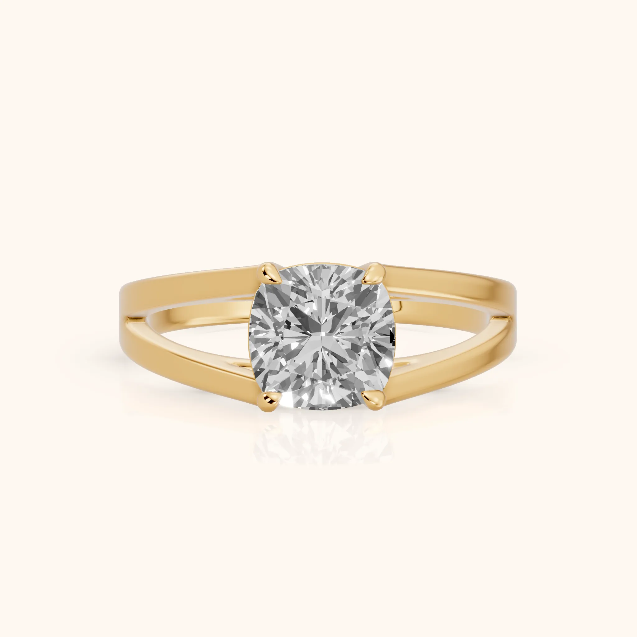 Giselle Solitaire Split Shank Cushion Diamond Engagement Ring in Yellow Gold — view 1
