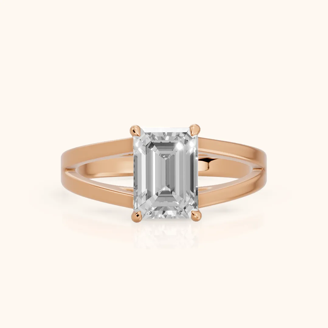Giselle Solitaire Split Shank Emerald Diamond Engagement Ring in Rose Gold — view 2