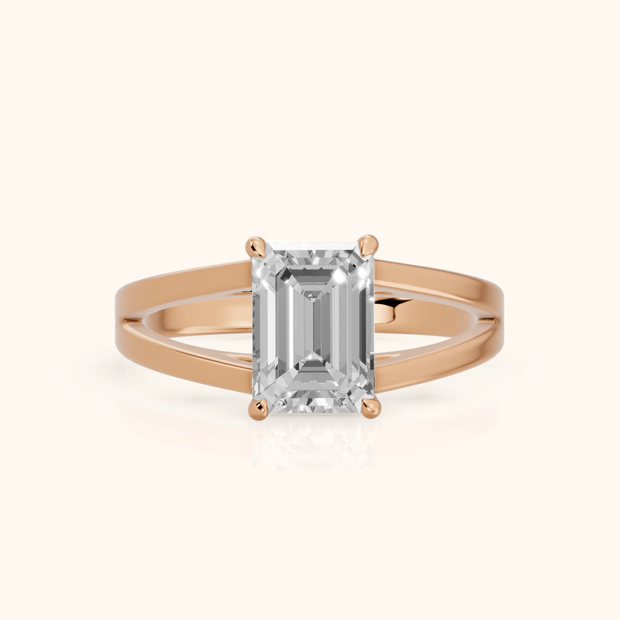 Giselle Solitaire Split Shank Emerald Diamond Engagement Ring in Rose Gold — view 1