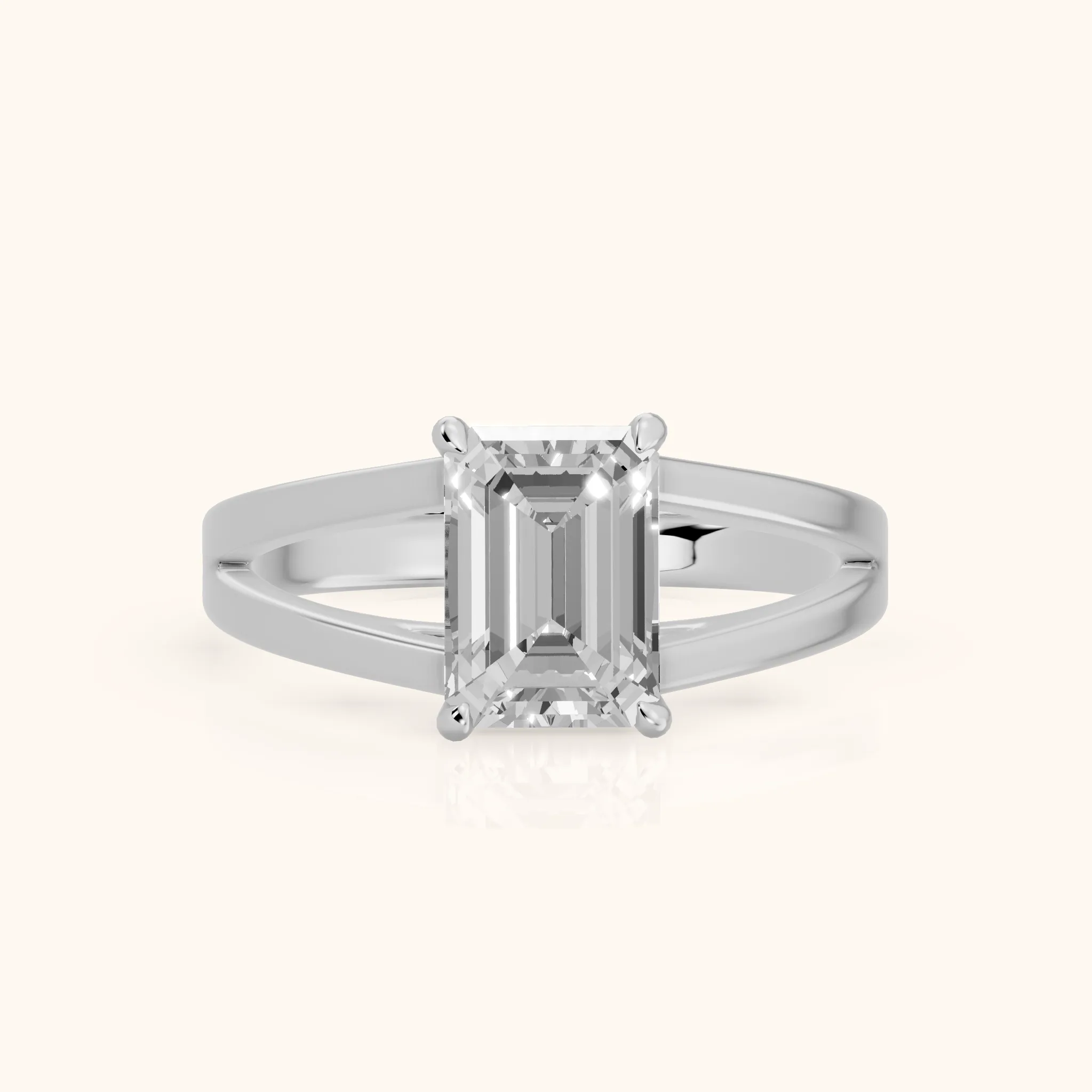 Giselle Solitaire Split Shank Emerald Diamond Engagement Ring in Platinum — view 1