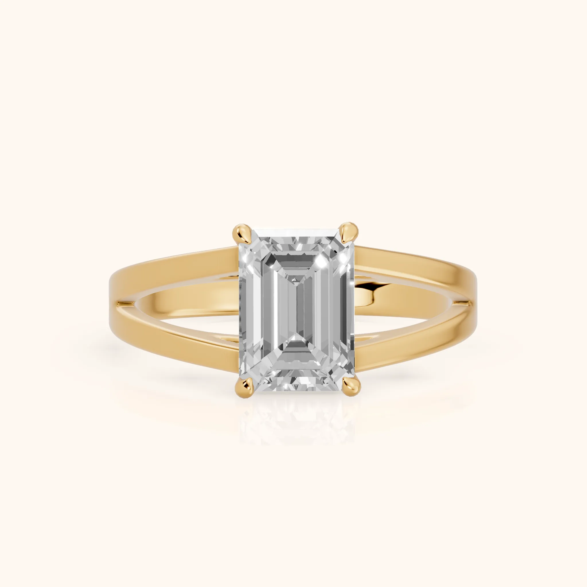 Giselle Solitaire Split Shank Emerald Diamond Engagement Ring in Yellow Gold — view 1