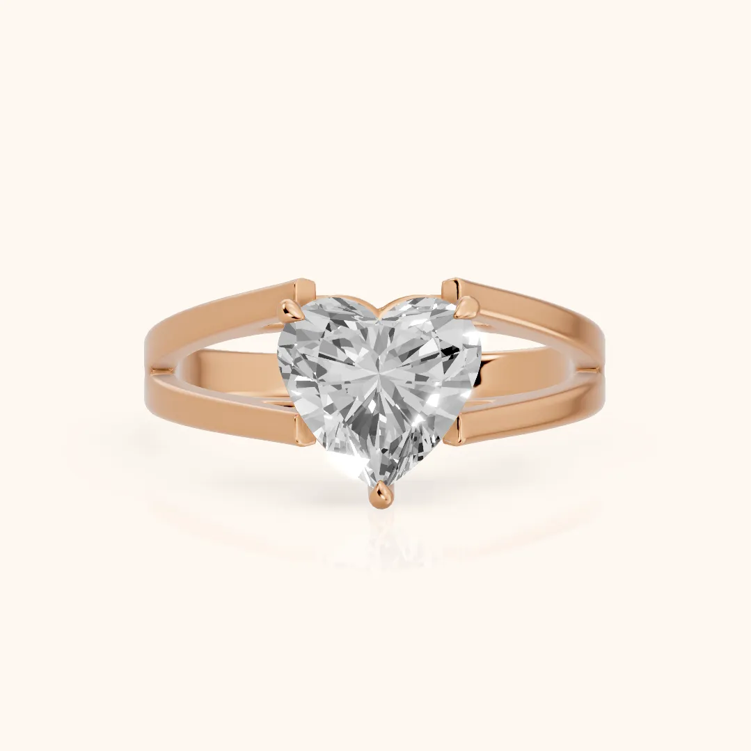 Giselle Solitaire Split Shank Heart Diamond Engagement Ring in Rose Gold — view 2