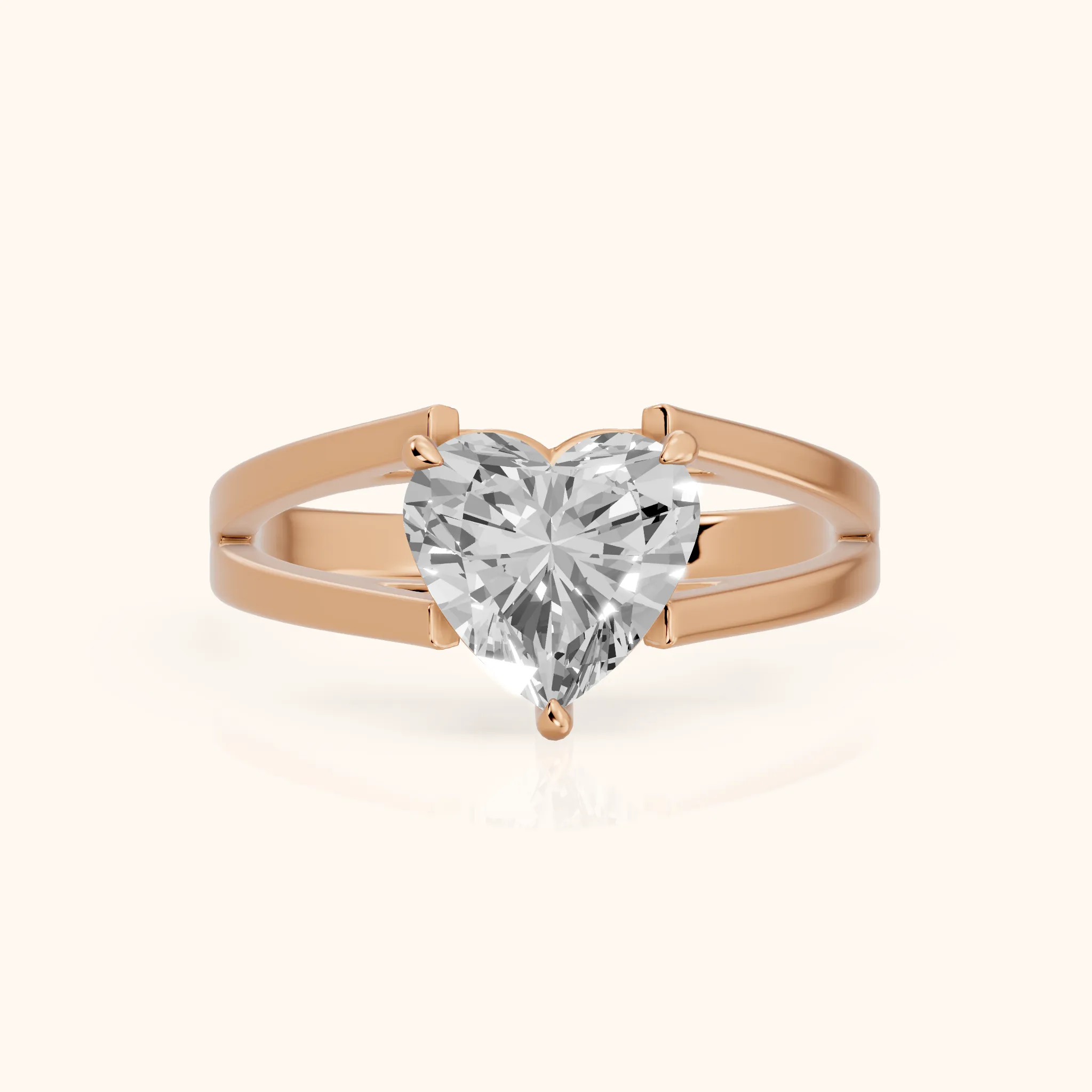Giselle Solitaire Split Shank Heart Diamond Engagement Ring in Rose Gold — view 1
