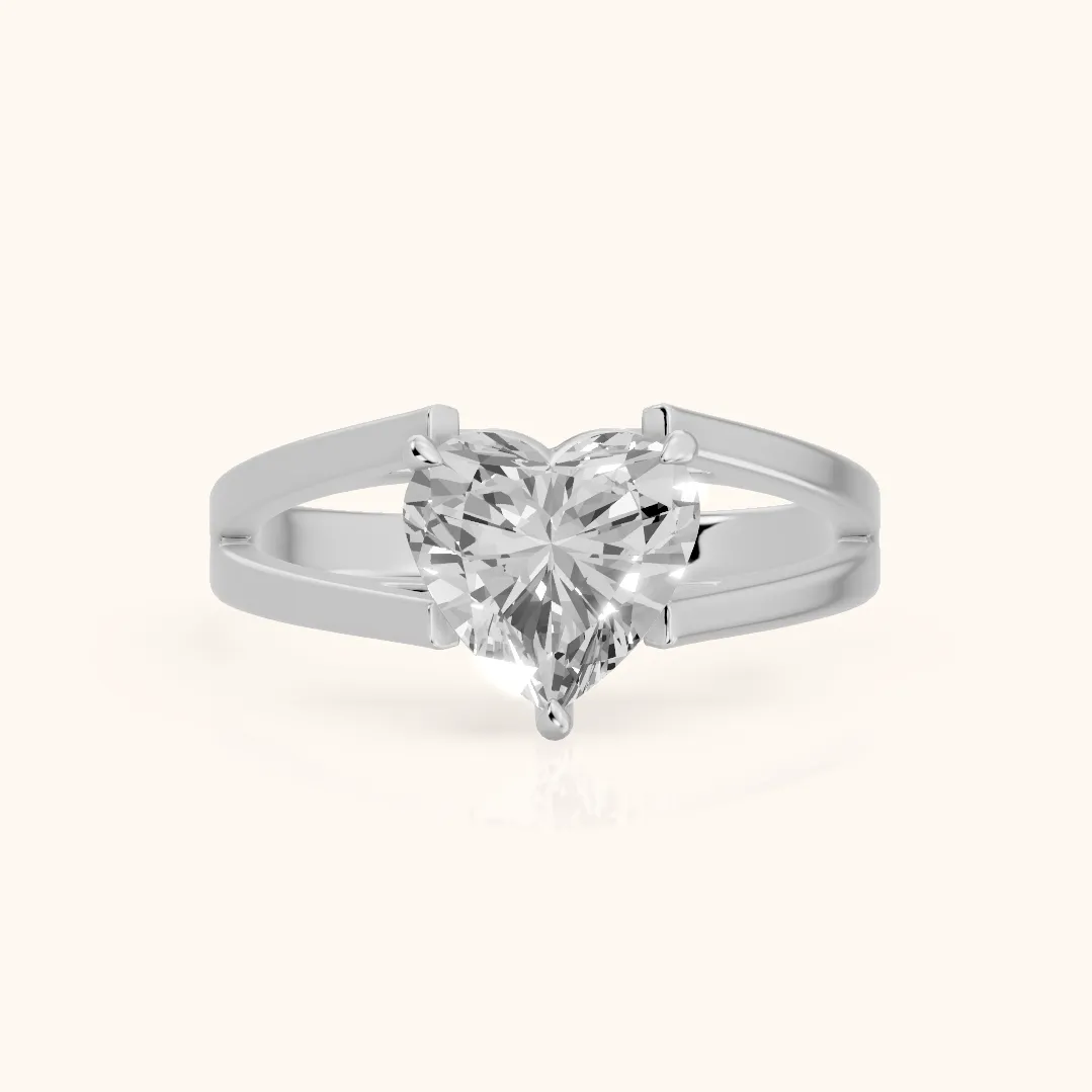Giselle Solitaire Split Shank Heart Diamond Engagement Ring in Platinum — view 2