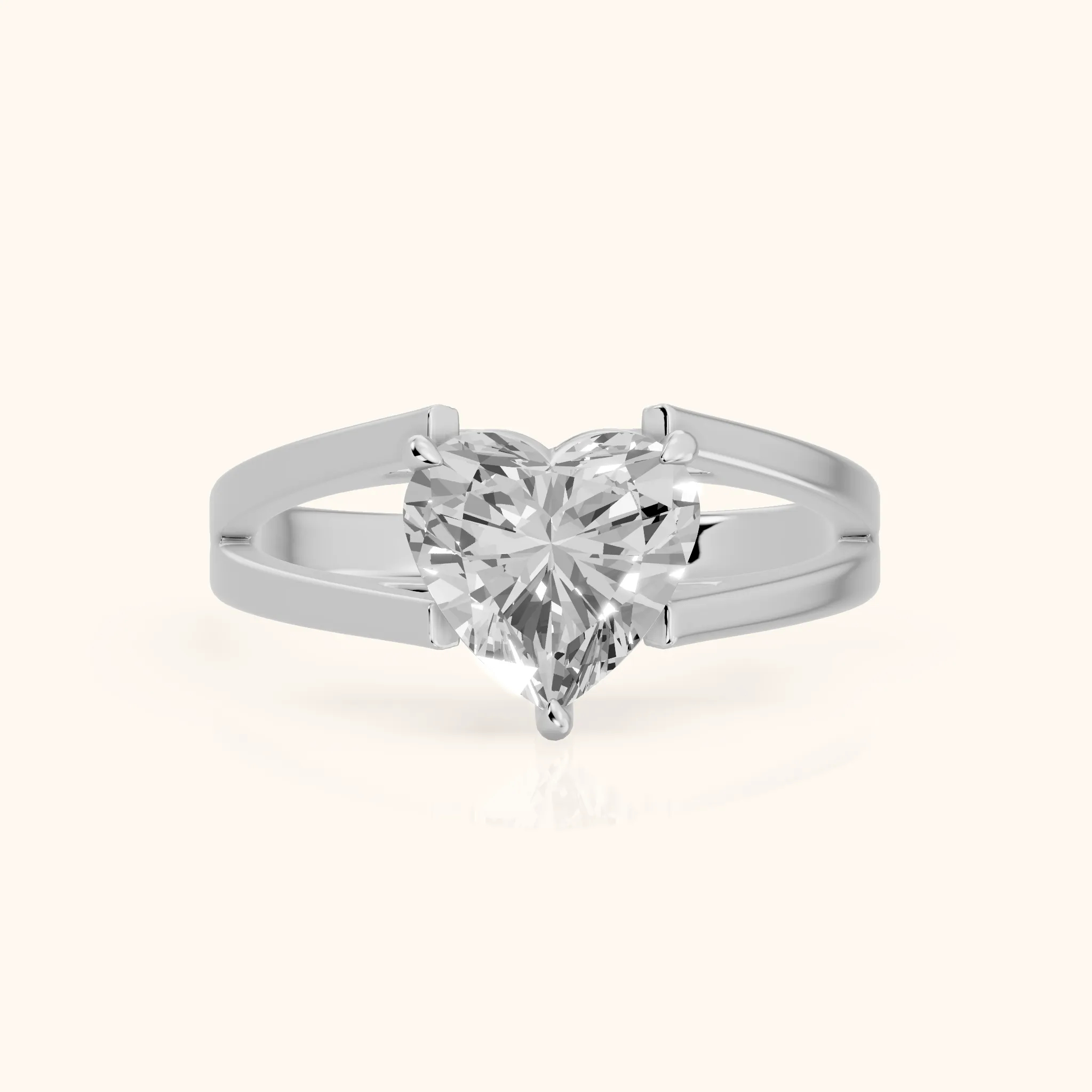 Giselle Solitaire Split Shank Heart Diamond Engagement Ring in Platinum — view 1