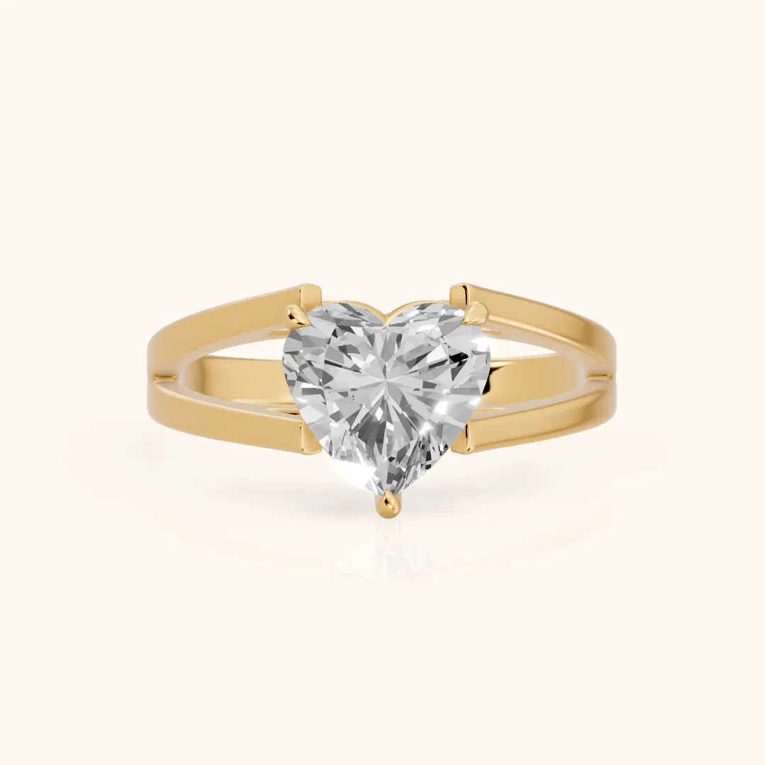 Giselle Solitaire Split Shank Heart Diamond Engagement Ring in Yellow Gold — view 2