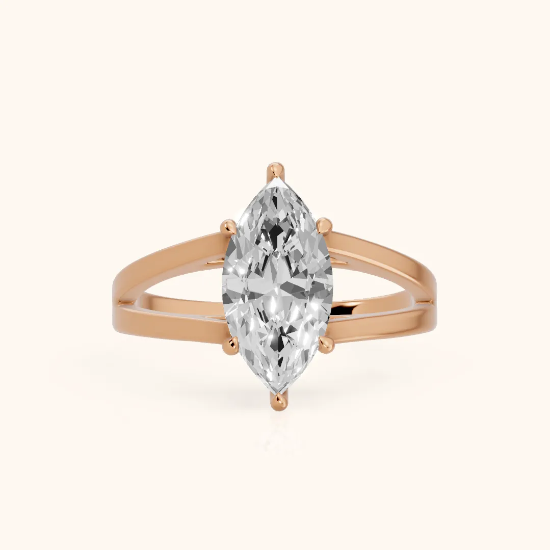 Giselle Solitaire Split Shank Marquise Diamond Engagement Ring in Rose Gold — view 2