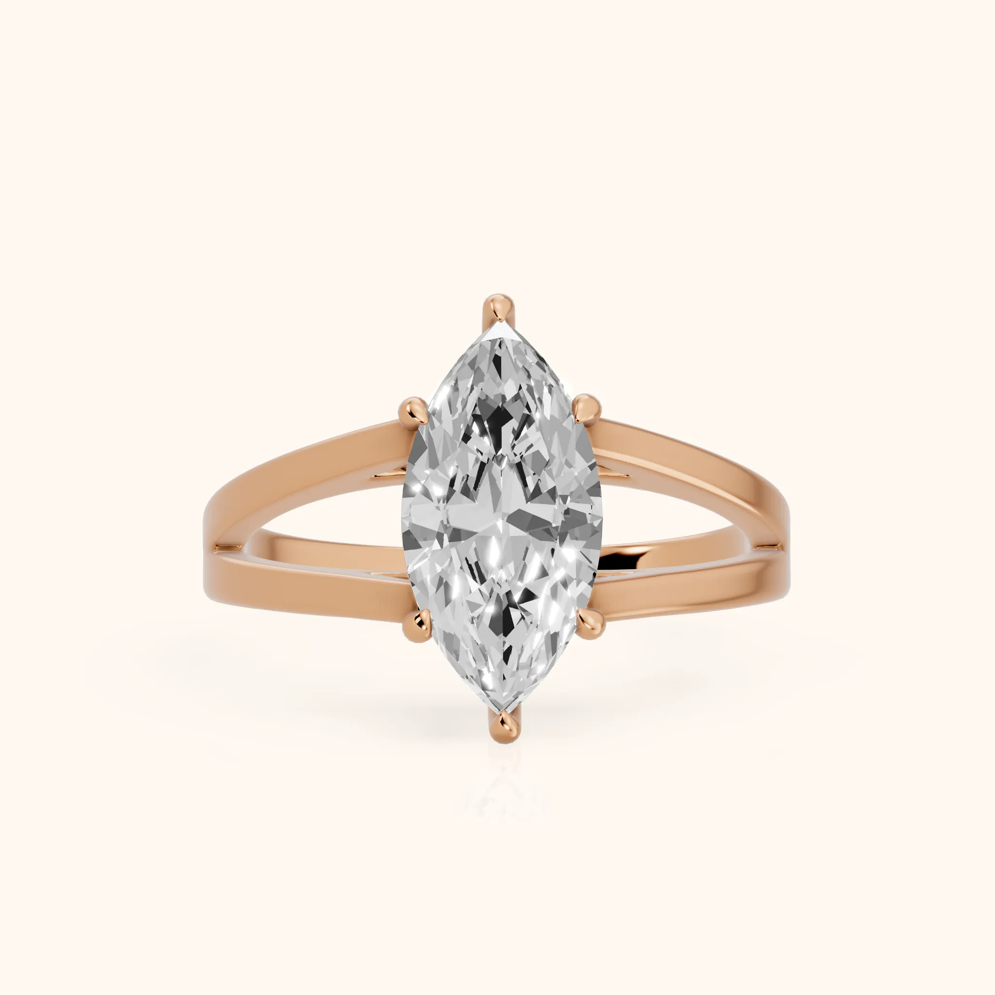 Giselle Solitaire Split Shank Marquise Diamond Engagement Ring in Rose Gold — view 1