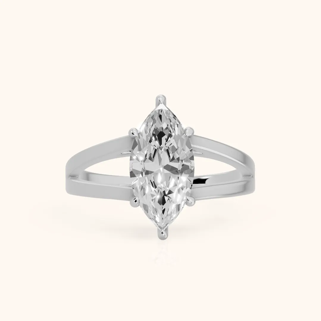 Giselle Solitaire Split Shank Marquise Diamond Engagement Ring in Silver — view 2