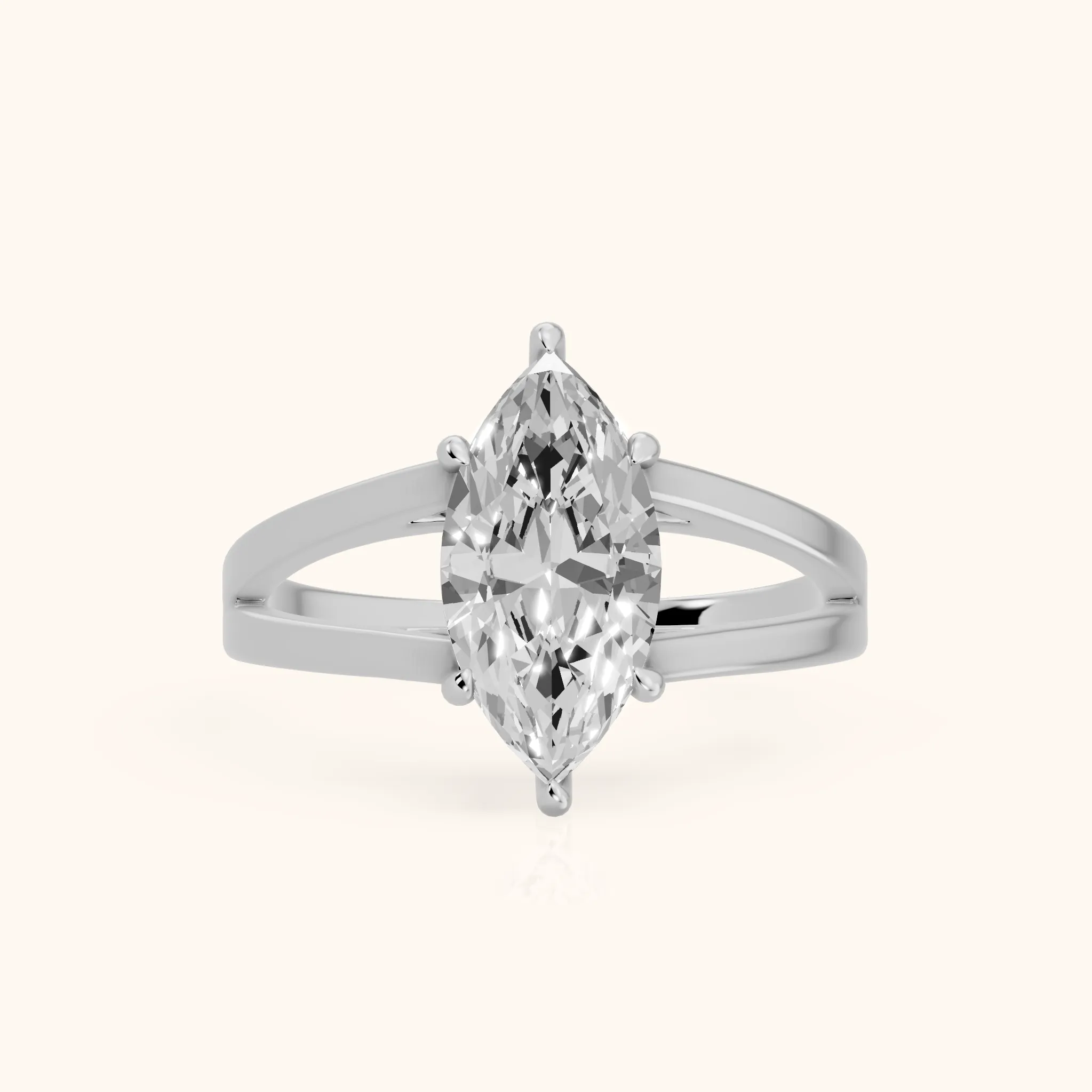 Giselle Solitaire Split Shank Marquise Diamond Engagement Ring in Silver — view 1