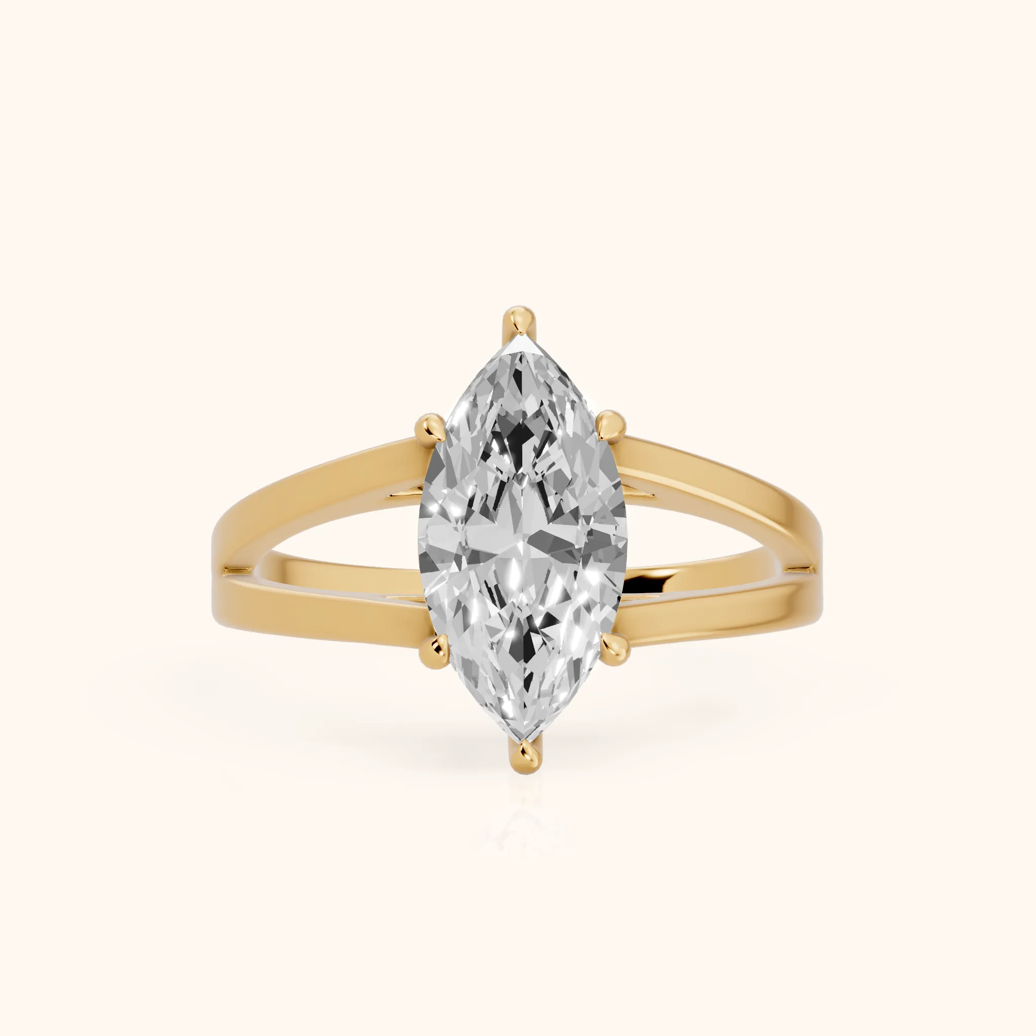 Giselle Solitaire Split Shank Marquise Diamond Engagement Ring in Yellow Gold — view 1