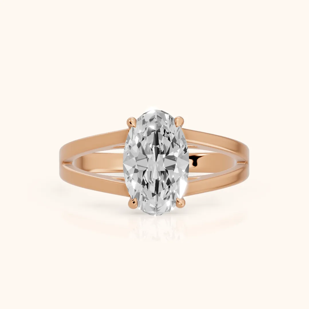 Giselle Solitaire Split Shank Oval Diamond Engagement Ring in Rose Gold — view 2