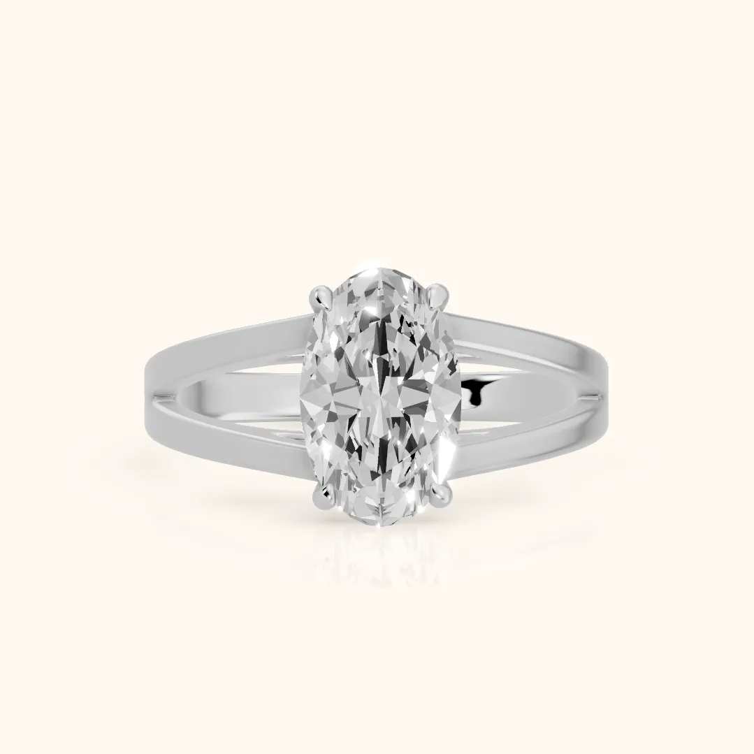 Giselle Solitaire Split Shank Oval Diamond Engagement Ring in Silver — view 2