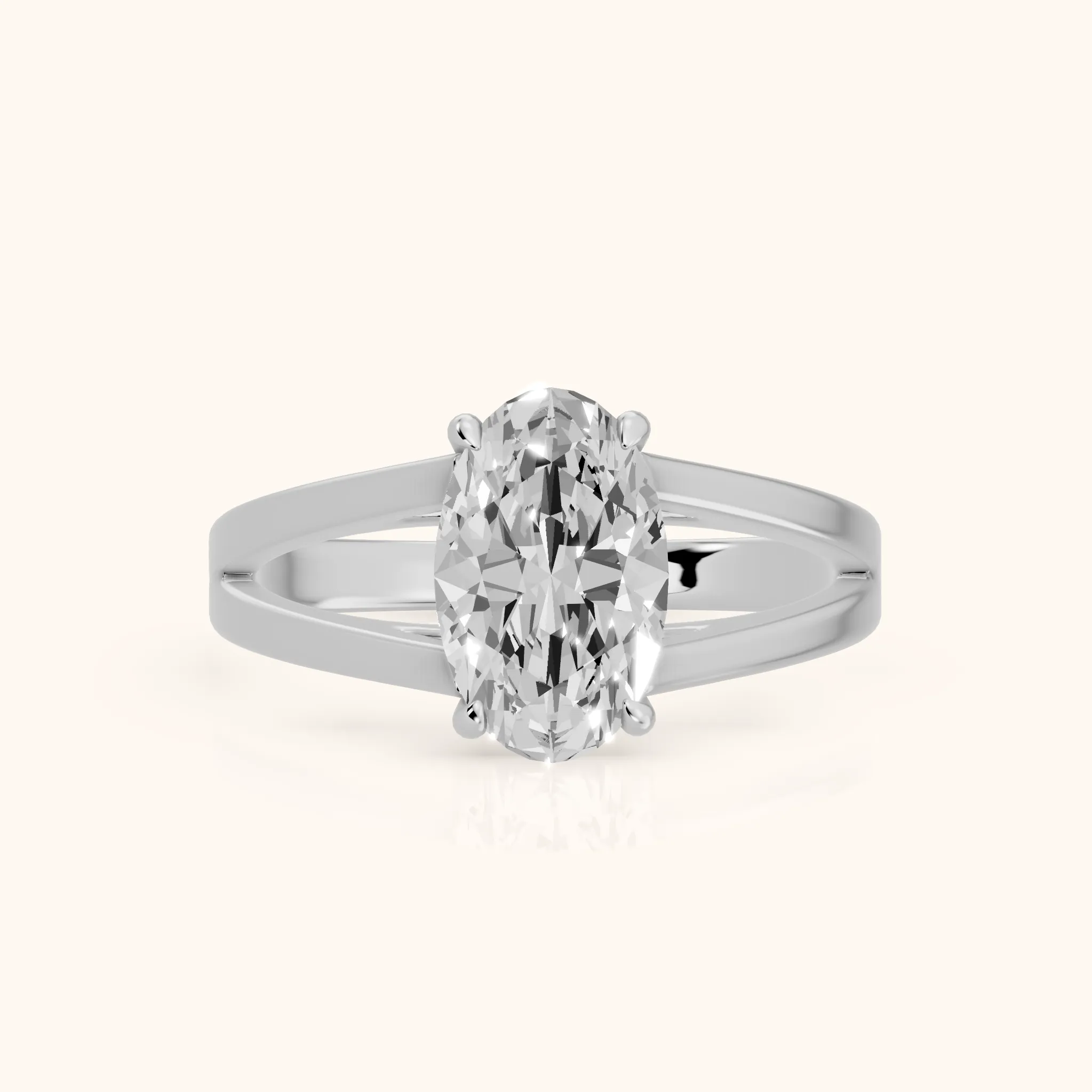 Giselle Solitaire Split Shank Oval Diamond Engagement Ring in Silver — view 1