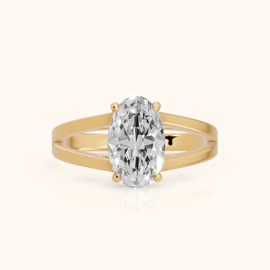 Giselle Solitaire Split Shank Oval Diamond Engagement Ring in Yellow Gold — view 2