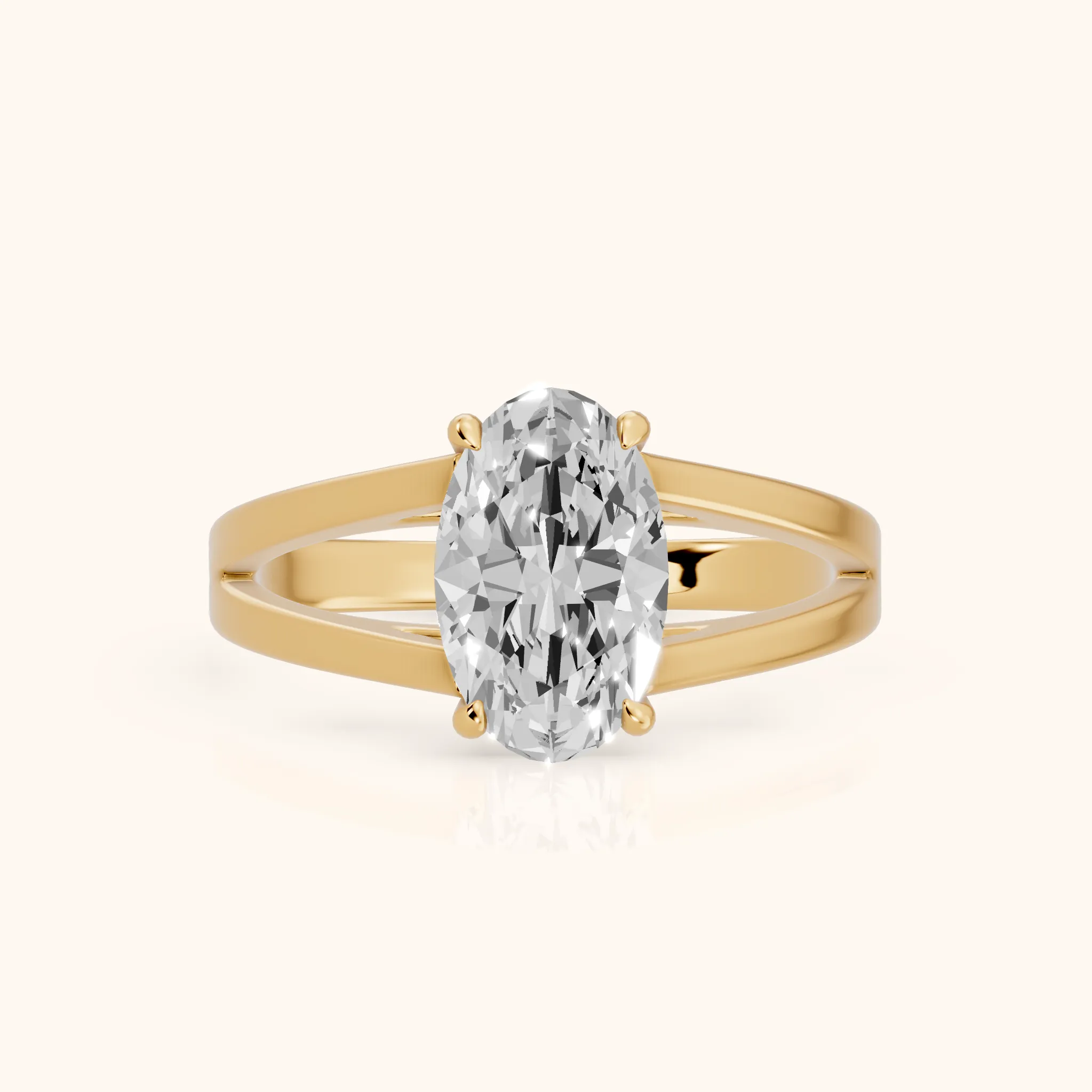 Giselle Solitaire Split Shank Oval Diamond Engagement Ring in Yellow Gold — view 1
