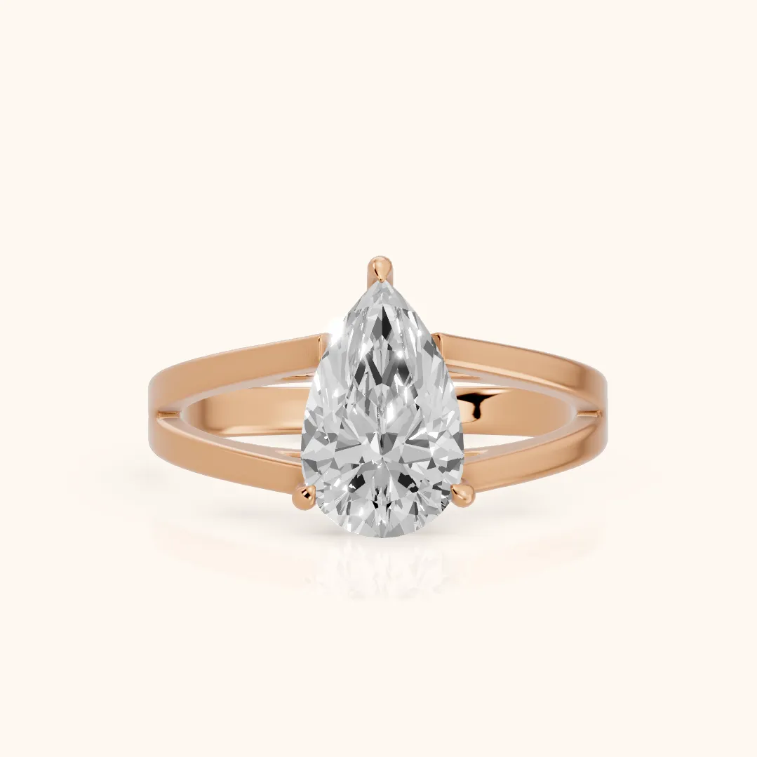 Giselle Solitaire Split Shank Pear Diamond Engagement Ring in Rose Gold — view 2