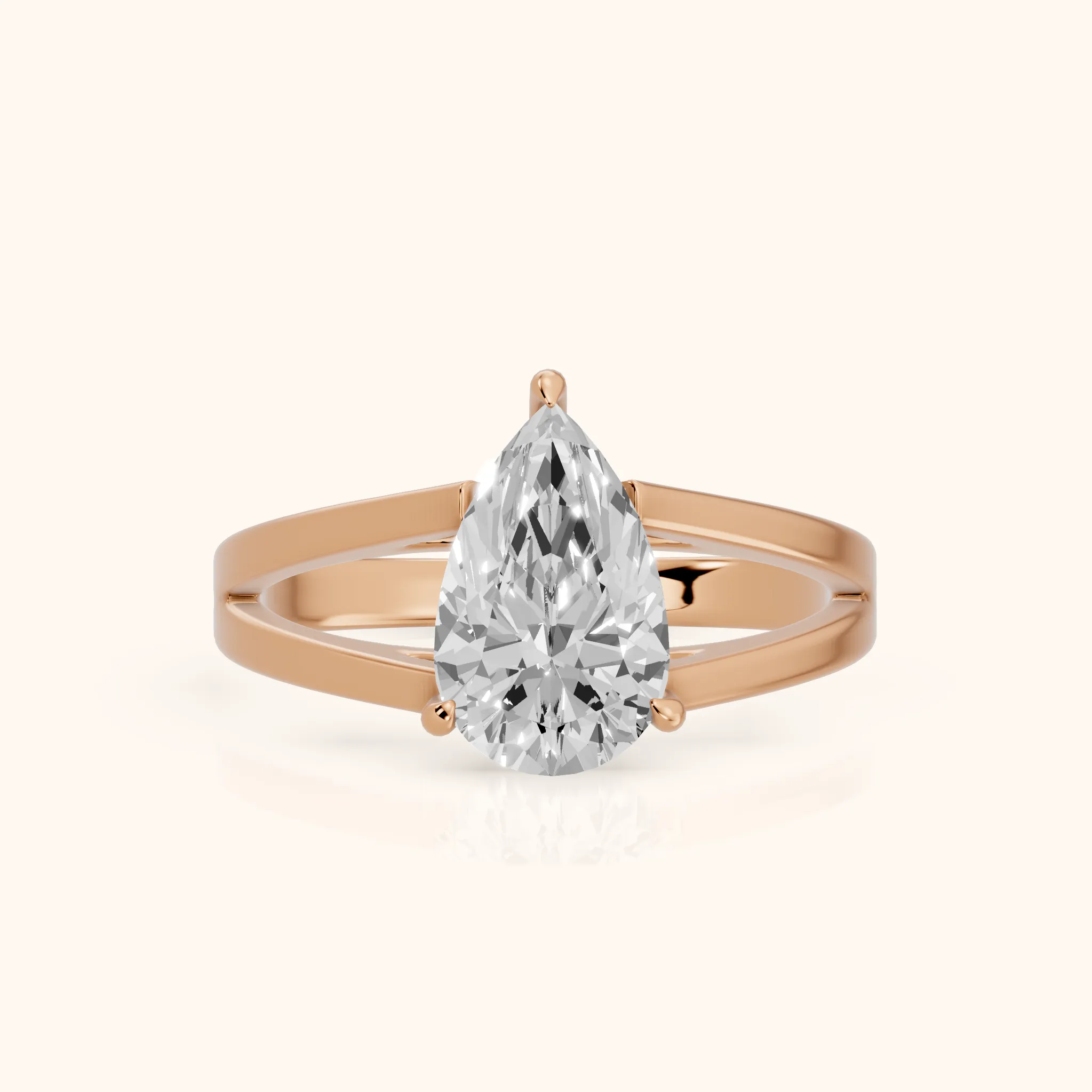 Giselle Solitaire Split Shank Pear Diamond Engagement Ring in Rose Gold — view 1