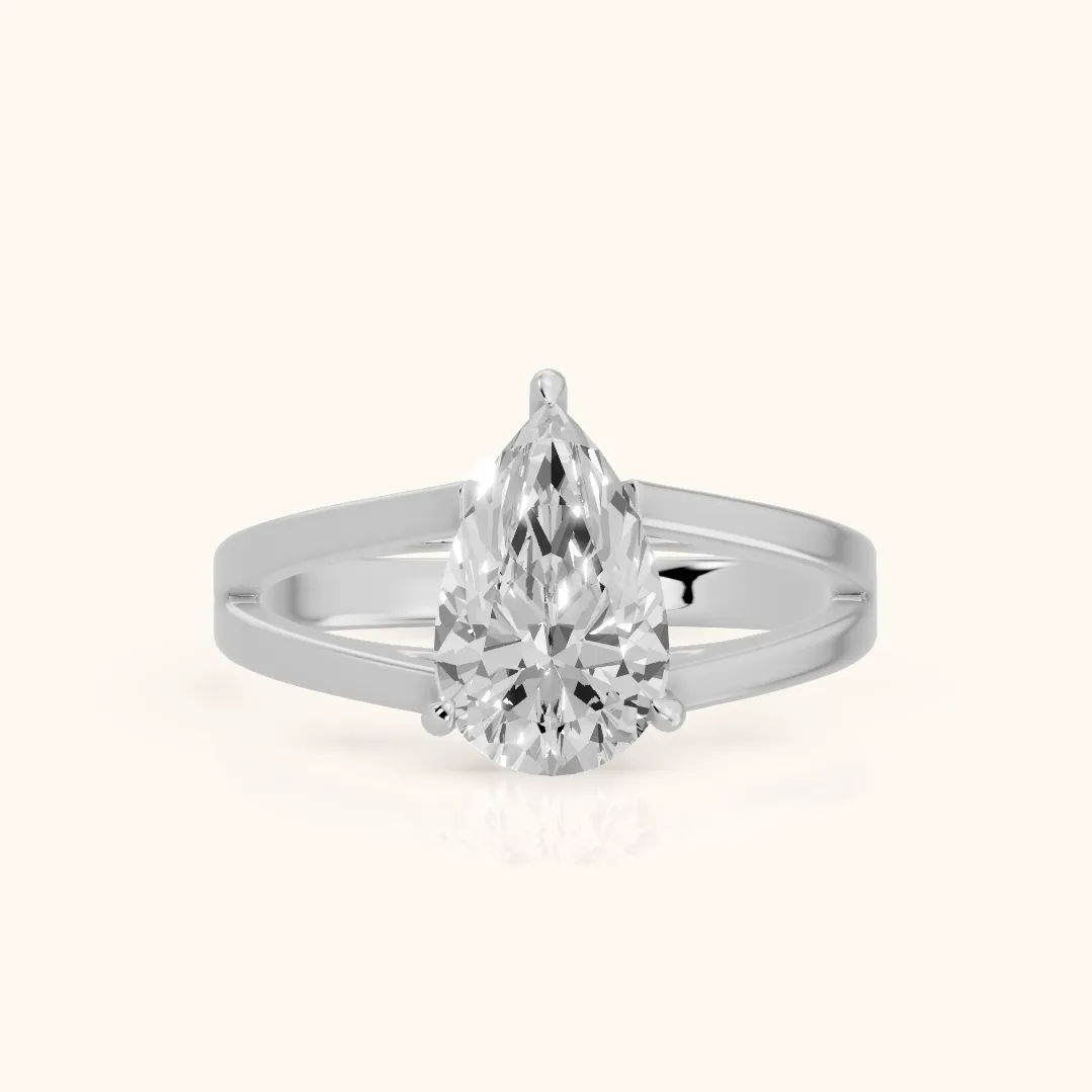 Giselle Solitaire Split Shank Pear Diamond Engagement Ring in Silver — view 2
