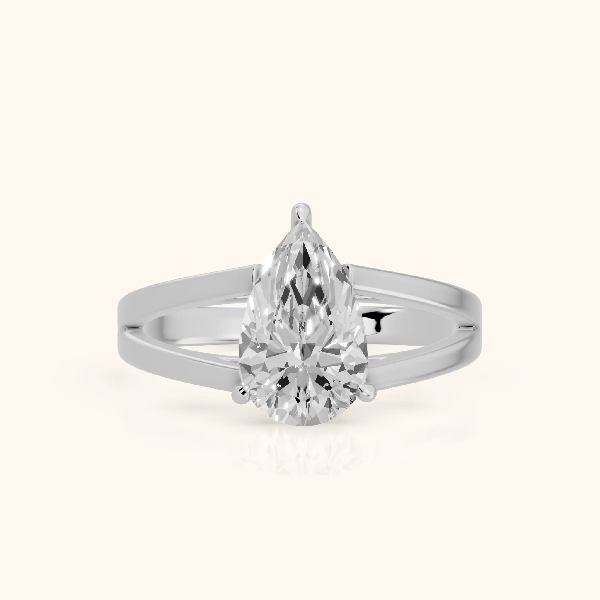 Giselle Solitaire Split Shank Pear Diamond Engagement Ring in Silver — view 1