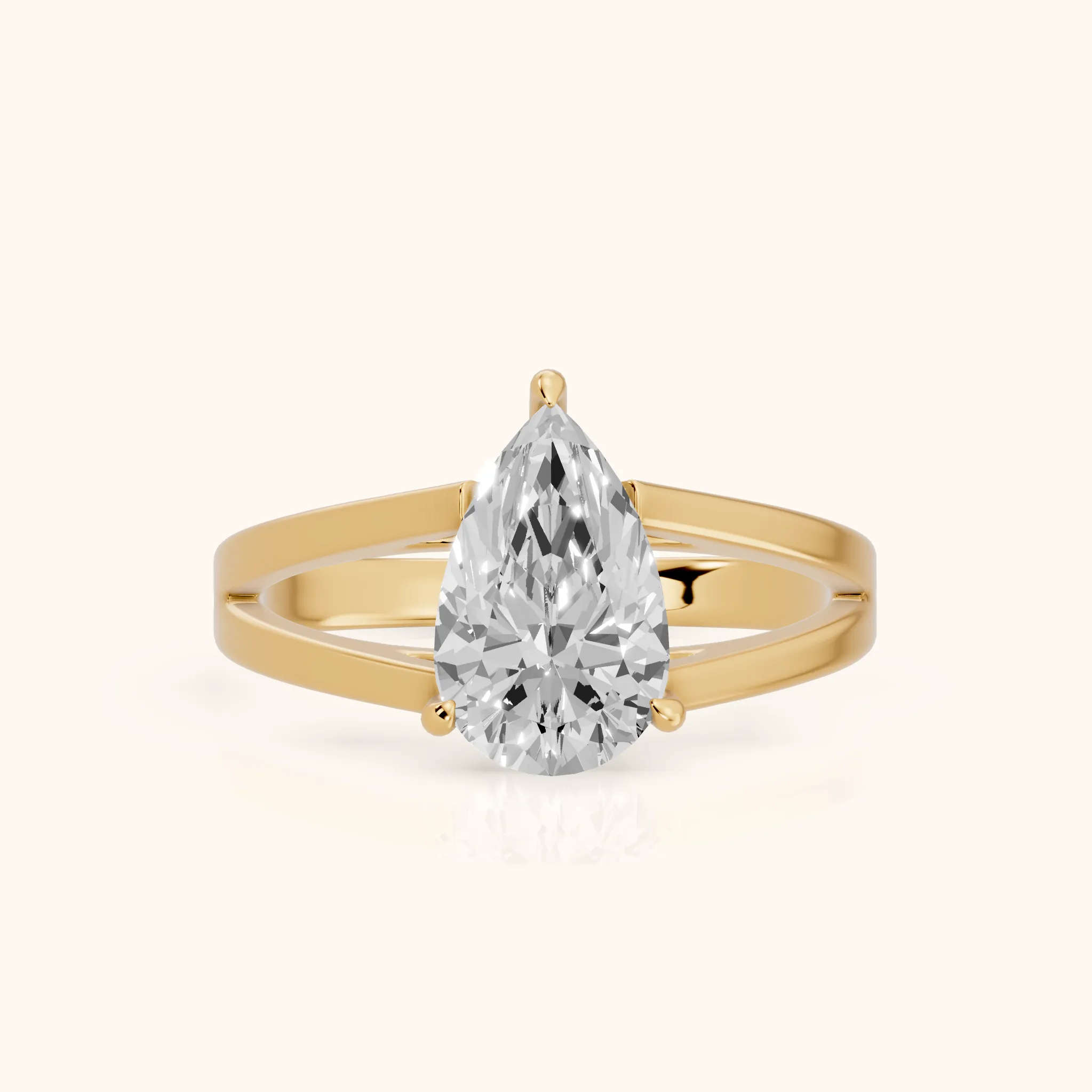 Giselle Solitaire Split Shank Pear Diamond Engagement Ring in Yellow Gold — view 1