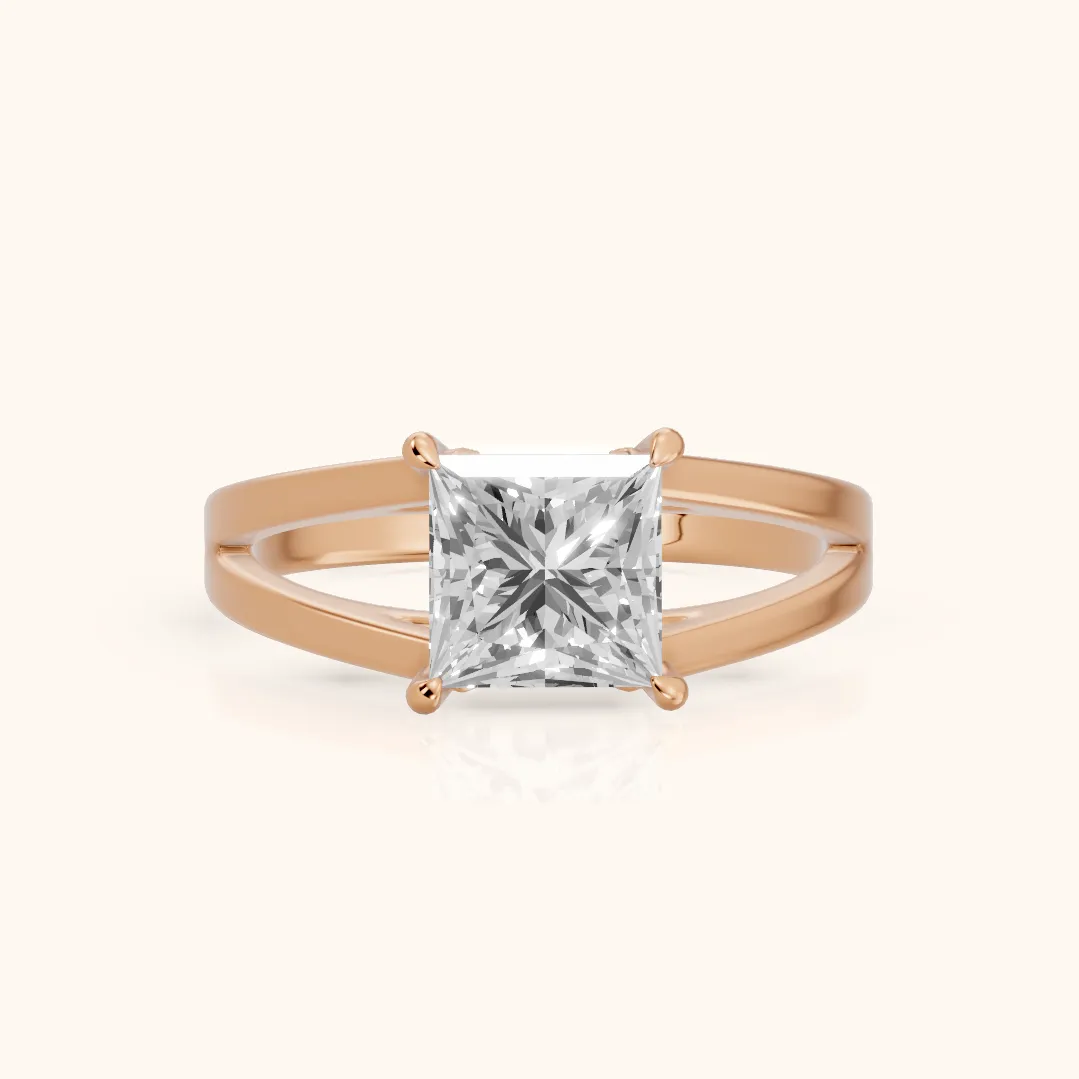 Giselle Solitaire Split Shank Princess Diamond Engagement Ring in Rose Gold — view 2