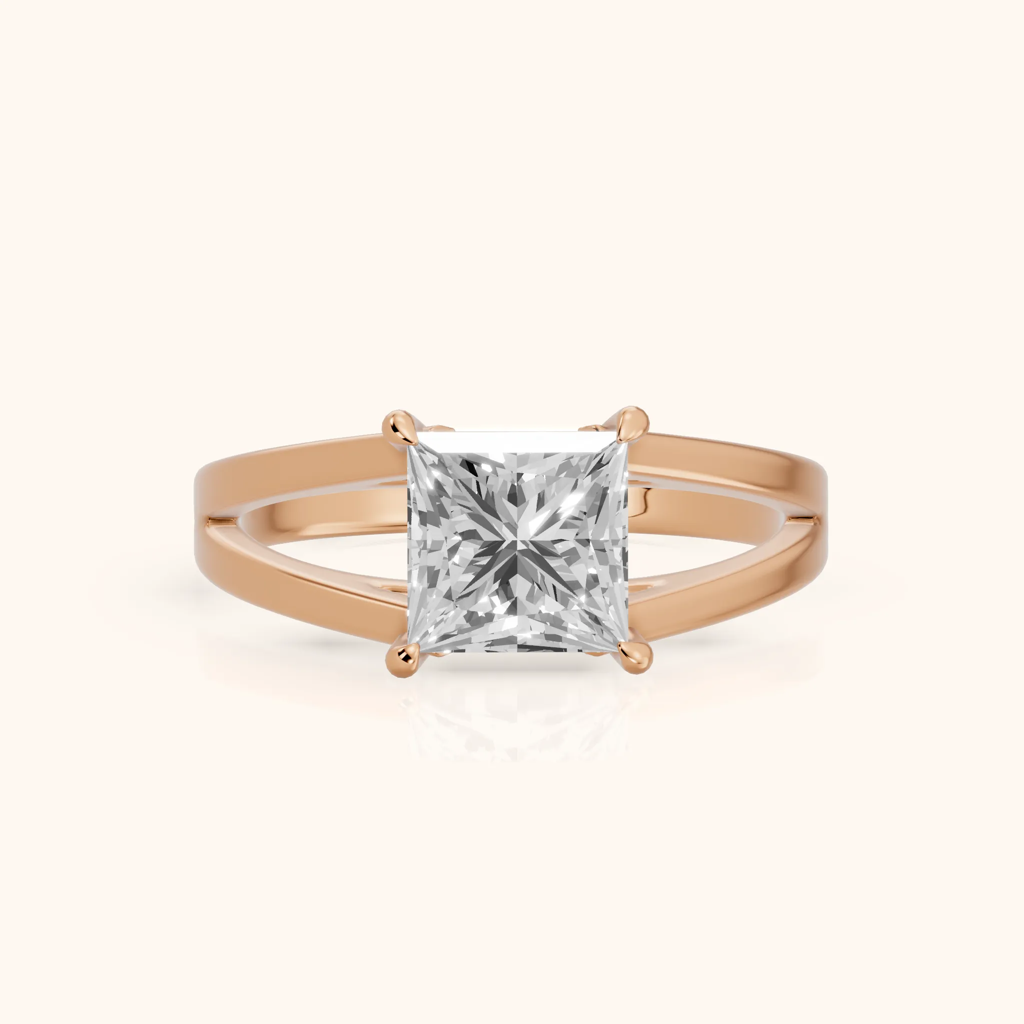 Giselle Solitaire Split Shank Princess Diamond Engagement Ring in Rose Gold — view 1