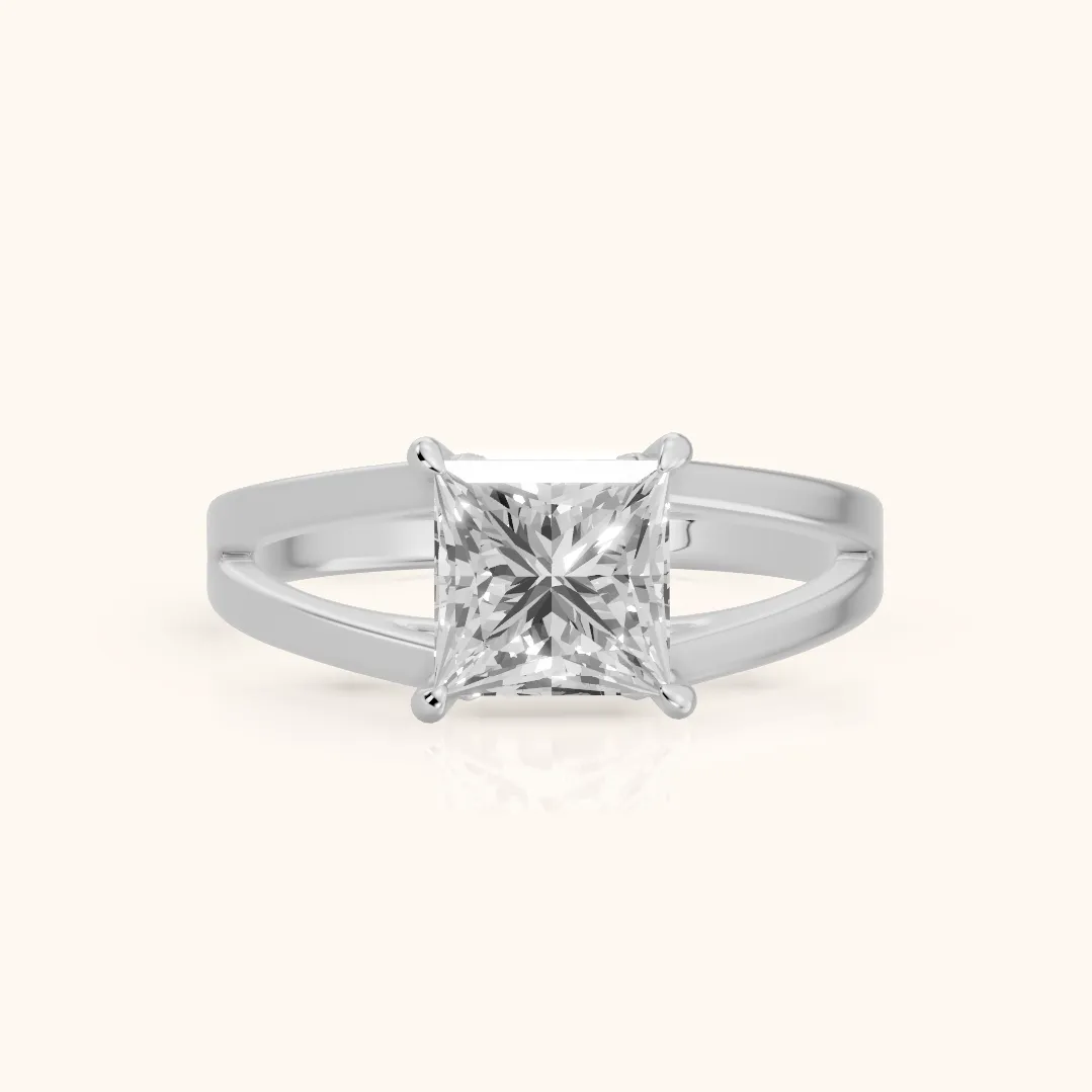 Giselle Solitaire Split Shank Princess Diamond Engagement Ring in Silver — view 2
