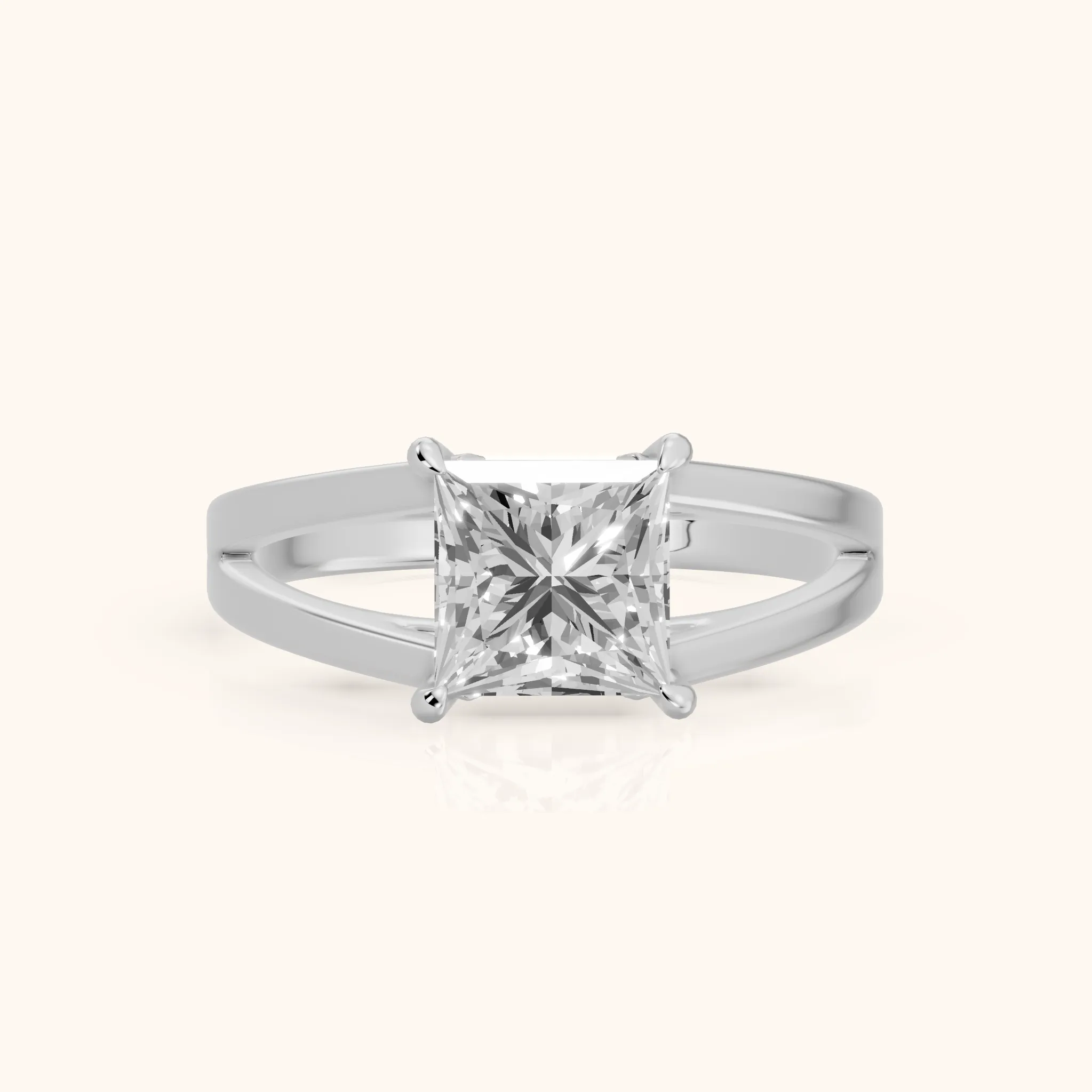Giselle Solitaire Split Shank Princess Diamond Engagement Ring in Silver — view 1